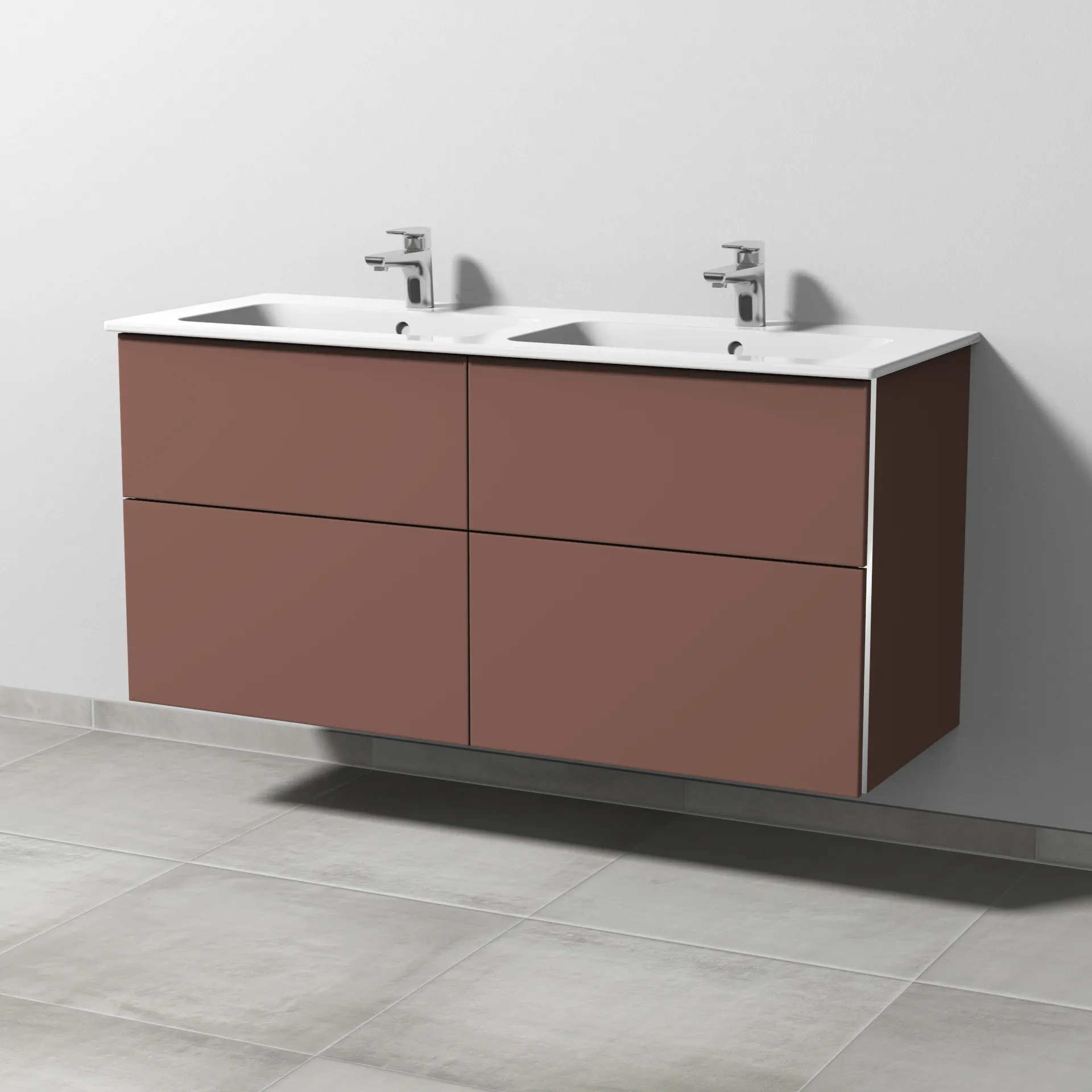Sanipa Waschtischunterschrank „3way“ passend zu Keramik-Waschtische ME by Starck von Duravit 1270 × 613 × 467 mm in Wine-Red, mit Hahnlochbohrung