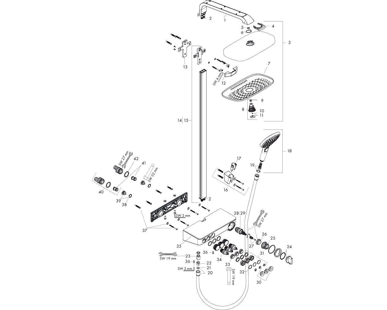 Showerpipe Raindance Select chrom mit Kopfbrause Raindance E Air 3jet 300mm