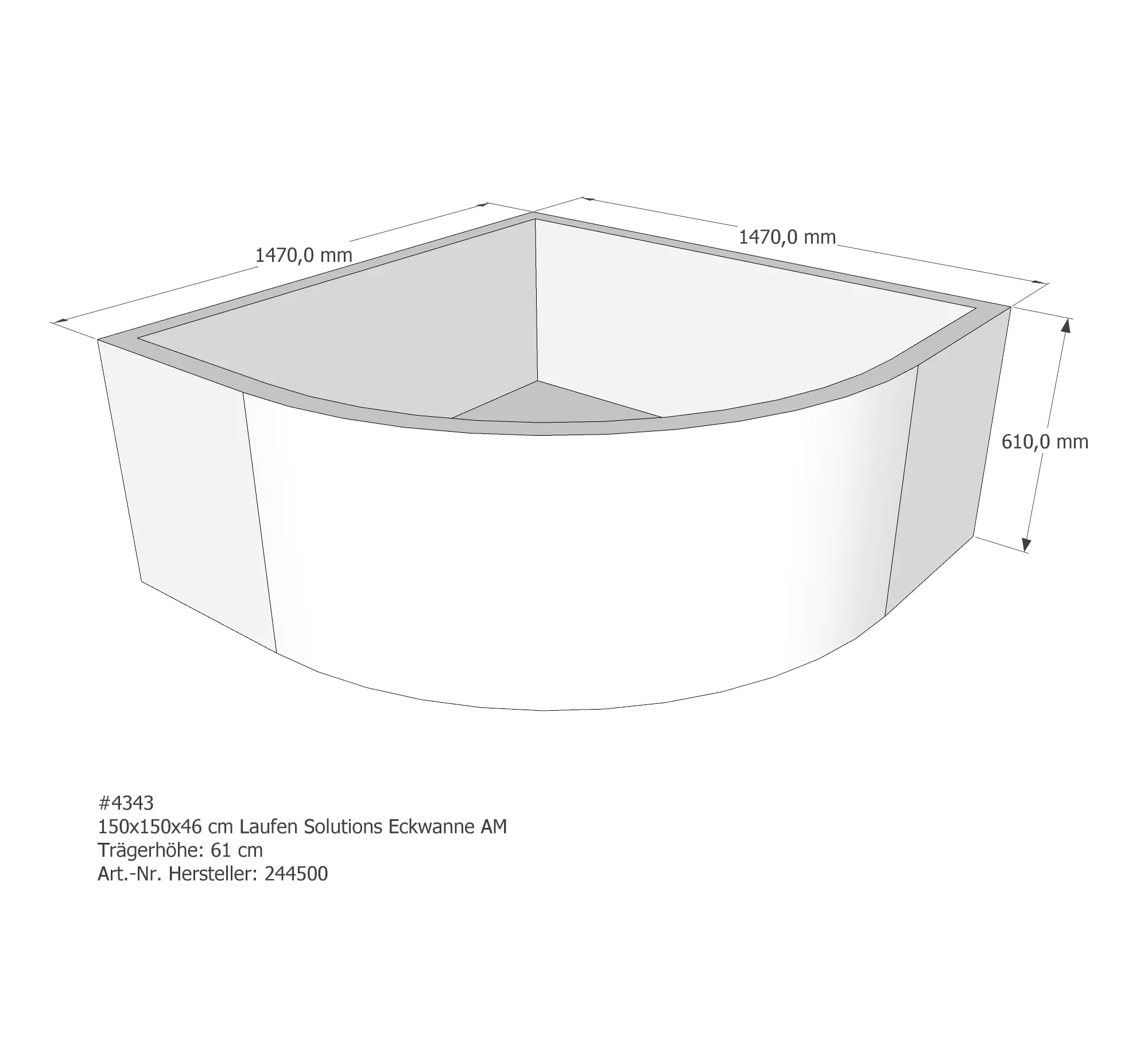 Badewannenträger passend für Laufen 150 × 150 × 46 cm