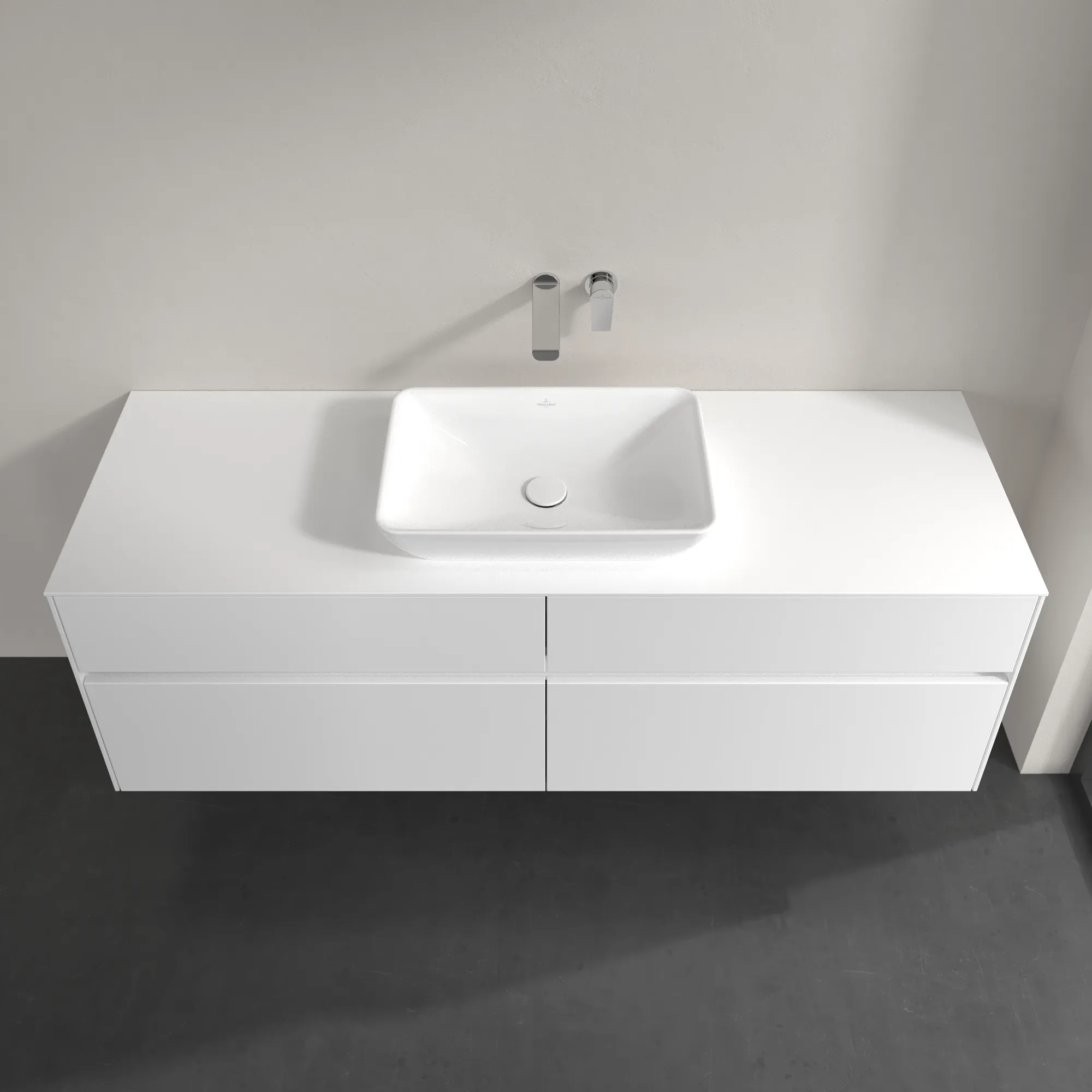 Villeroy & Boch Waschtischunterschrank „Collaro“ 1600 × 548 × 500 mm Weiß Matt, ohne Beleuchtung, für Becken mittig