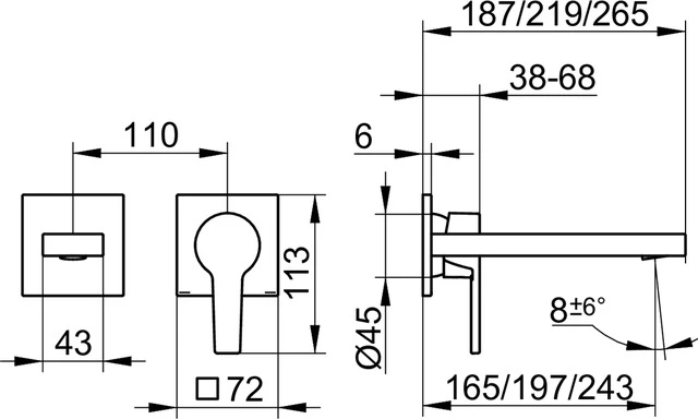 Edition 11 51116370200 Einhebel-Waschtischmischer Wandmontage (59916 000070) Ausladung 197 mm schwarz matt