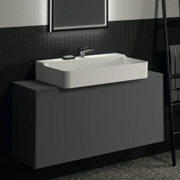 Waschtischplatte Conca, aus Keramik, 1202x373x6mm, Marmor Noir Desir