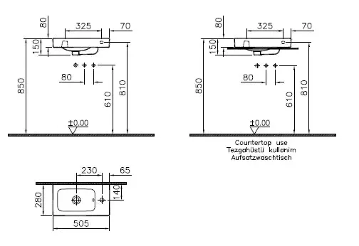 VitrA Options Handwaschbecken 51 x 28 cm, Hahnloch rechts, Überlauf, Weiß Hochglanz
