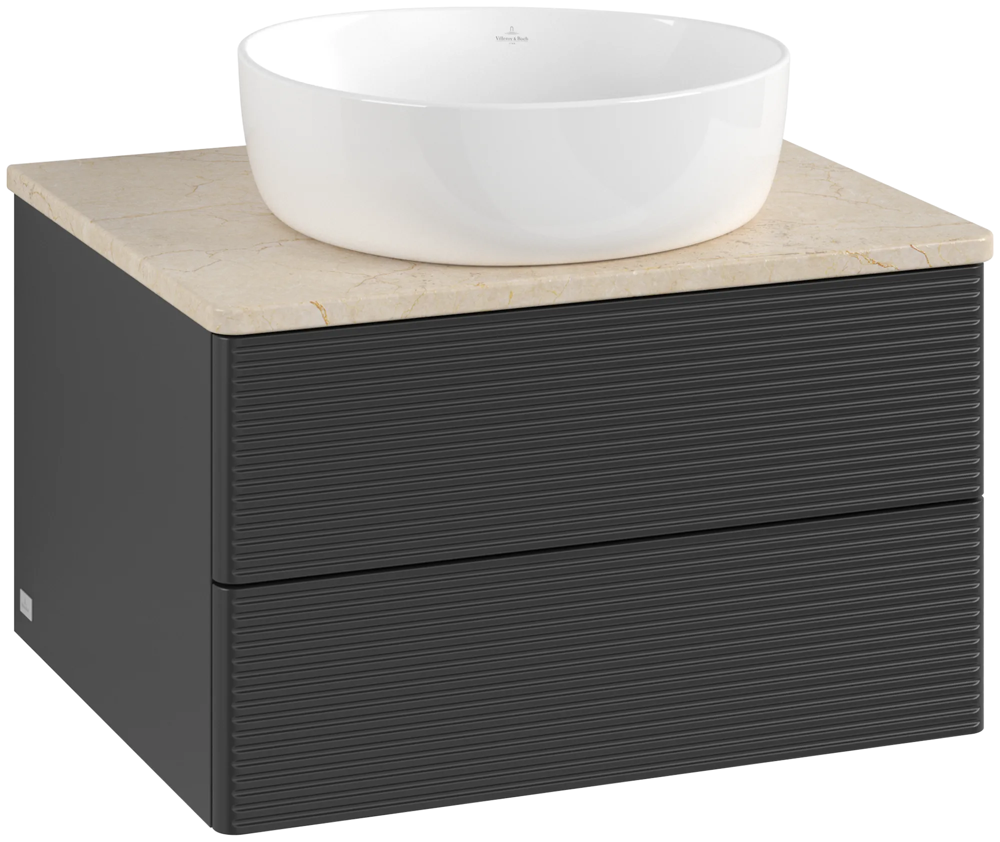 Villeroy & Boch Antao Waschbeckenunterschrank K18_1, 600 x 360 x 500 mm, Black Matt Lacquer / Botticino