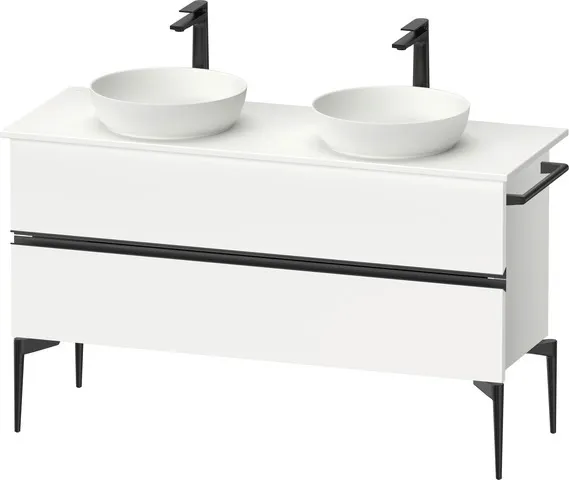Duravit Waschtischunterschrank „Sivida“ 131,5 × 54,8 × 47,5 cm Front- & Korpusfarbe: Weiß Matt / Grifffarbe: Diamantschwarz / Größe: 131,5 × 47,5 × 54,8 cm Duravit Waschtischunterschrank „Sivida“ 131,5 × 54,8 × 47,5 cm Front- & Korpusfarbe: Weiß Matt / Grifffarbe: Diamantschwarz / Größe: 131,5 × 47,5 × 54,8 cm