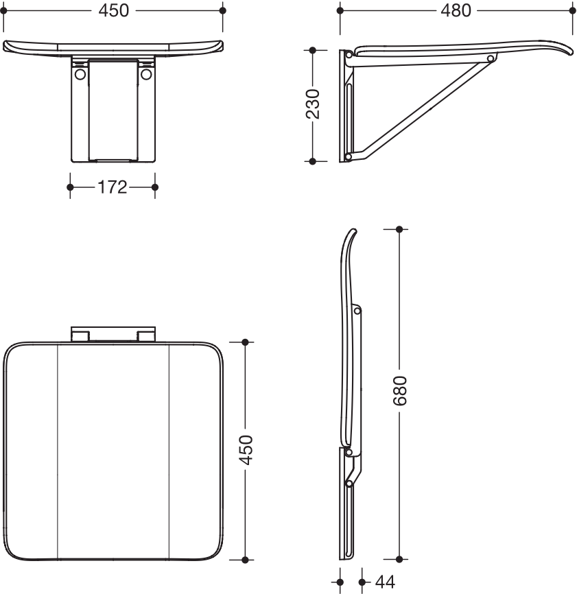 Klappsitz „System 900“ in Signalweiß