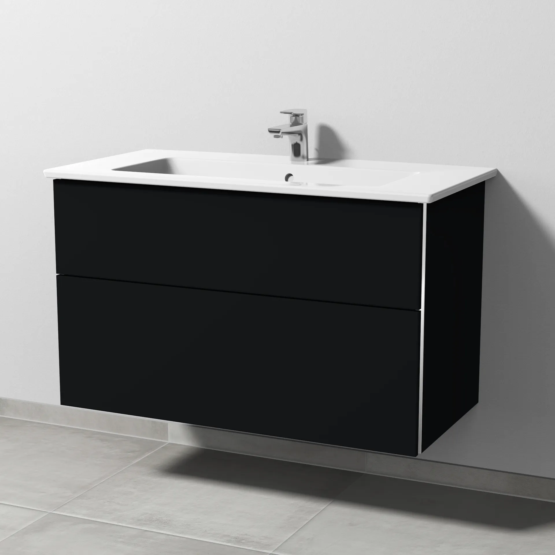 Sanipa Keramik-Waschtisch-Waschtischunterschrank mit Waschtischunterschrank „3way“ 955 × 591 × 478 mm in Schwarz (matt), mit Hahnlochbohrung, Becken 