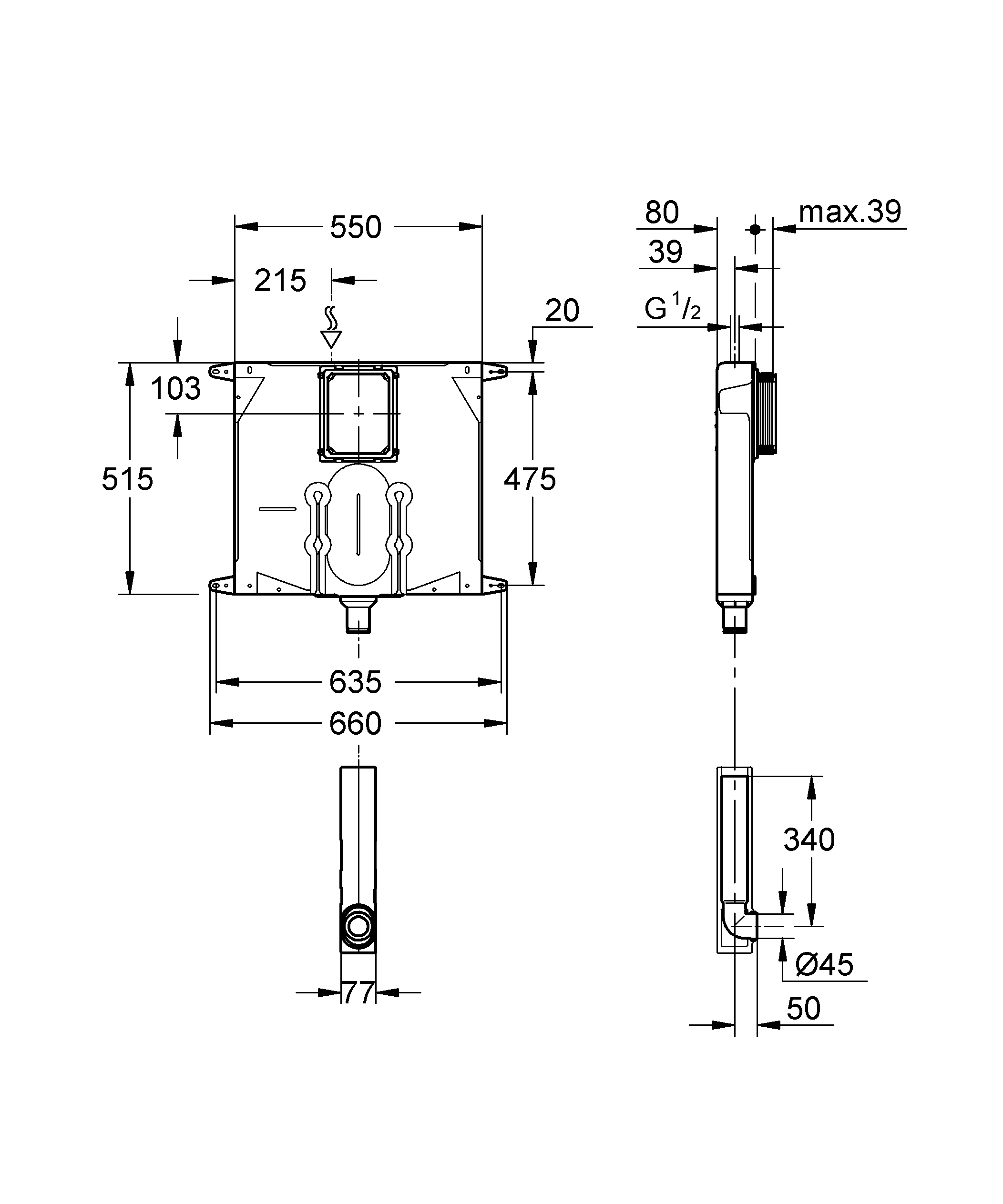 Spülkasten für WC 38863, 6-9l, 2 Mengen oder Start & Stopp, Wasseranschluss von oben