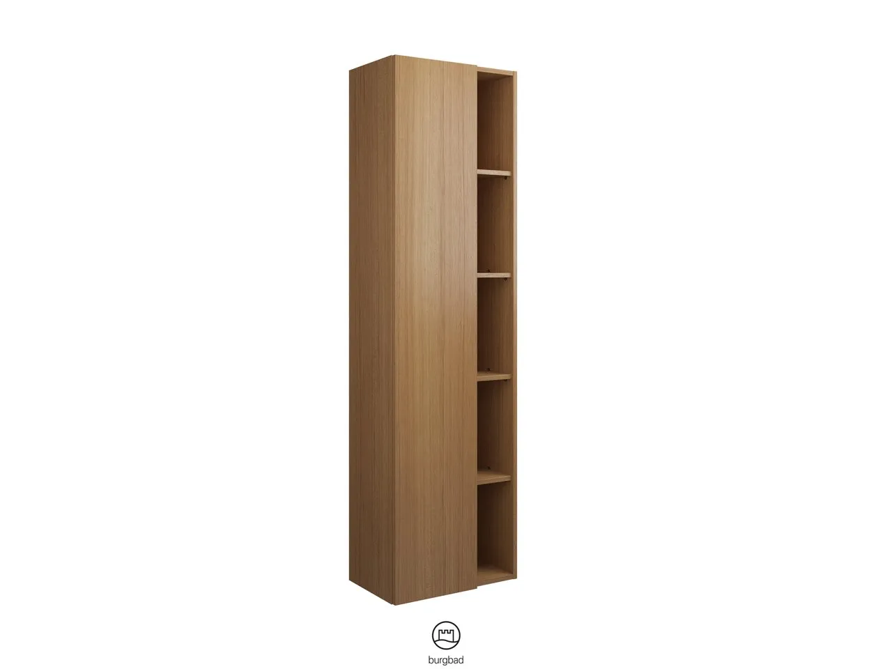 Hochschrank, 1 Tür, wird durch Überstand geöffnet;4 Glaseinlegeböden;1 Regal mit 4 Einlegeböden;1 Mittelseite, Tiefe: 320 mm, Breite: 500 mm, Höhe: 1760 mm