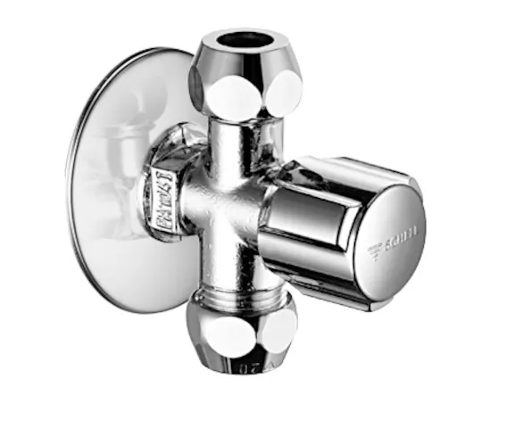 Eckventil COMFORT, COMFORT-Griff, Rosette Ø 54 mm (Tiefe 3 mm), DN 15 G 1/2 AG, 2x Ø 10 mm (DN 10 G 3/8 AG), chrom