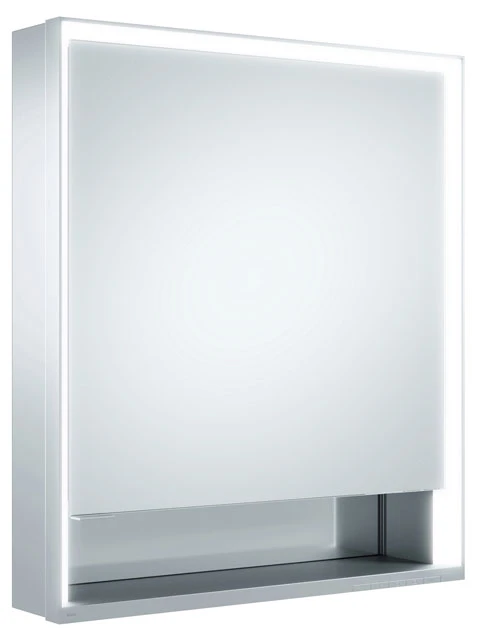 KEUCO Wandvorbau Spiegelschrank mit offenem Ablagefach „Royal Lumos“ 650 × 735 × 130 mm in Silber (eloxiert), Anschlag rechts, rechts