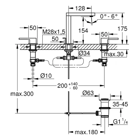 3-Loch-Waschtischbatterie Plus 20301_3, Zugstangen-Ablaufgarnitur 1 1/4″, chrom 3-Loch-Waschtischbatterie Plus 20301_3, Zugstangen-Ablaufgarnitur 1 1/4″, chrom