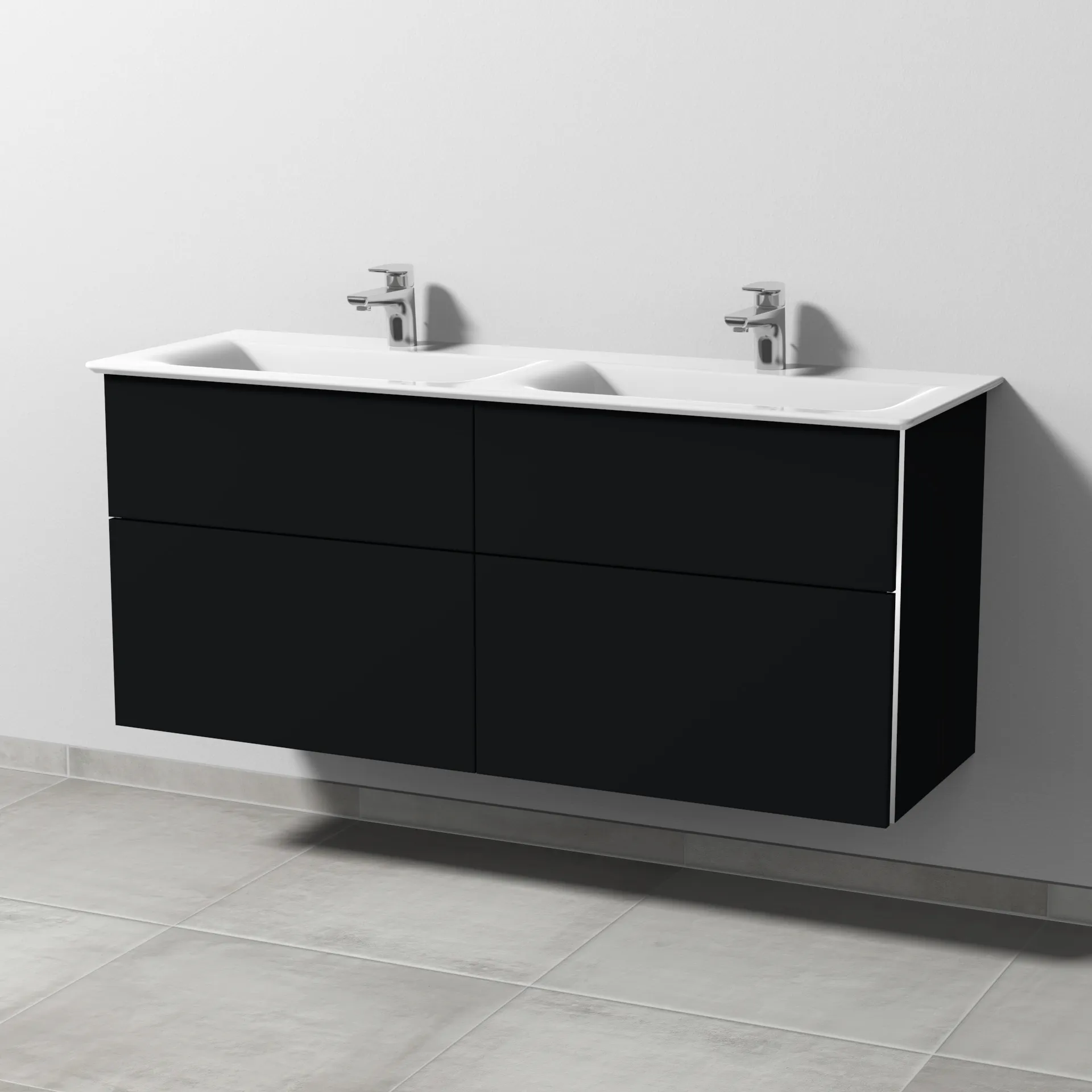 Sanipa Waschtischunterschrank „3way“ passend zu Keramik-Waschtische Connect Air von Ideal Standard 1290 × 585 × 437 mm in Schwarz (matt), mit