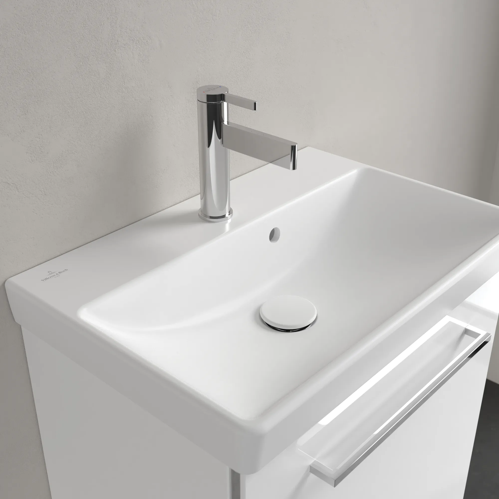 Villeroy & Boch Avento Waschbecken Compact, 550x370x180 mm, Stone White CeramicPlus, Rechteck, glänzend, mit Überlauf, 1-Loch Armatur Villeroy & Boch Avento Waschbecken Compact, 550x370x180 mm, Stone White CeramicPlus, Rechteck, glänzend, mit Überlauf, 1-Loch Armatur
