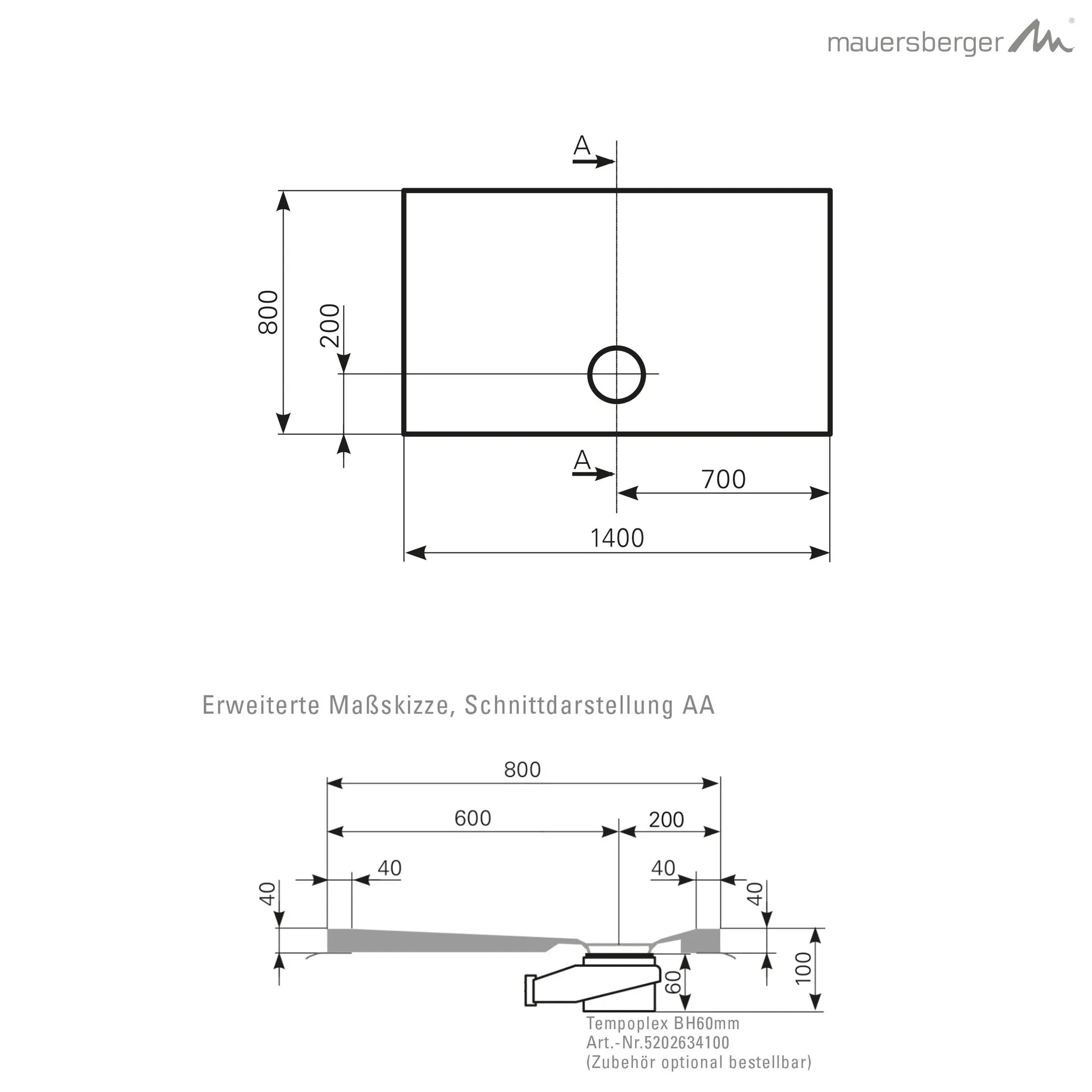 Mauersberger davisi Acryl-Duschflächen-Block davisi 140⁄80 1400x800x40, weiß