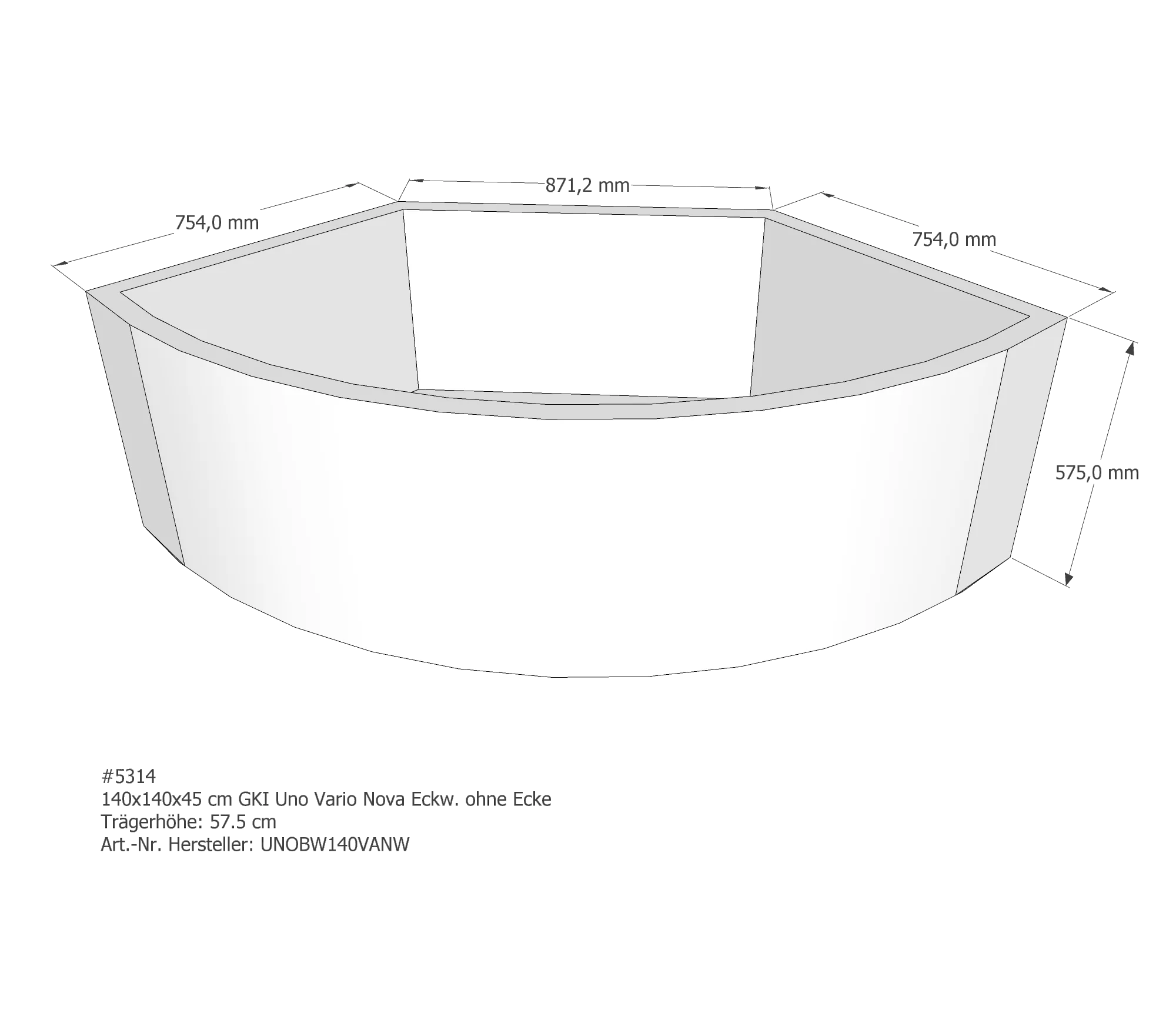 Duschwannenträger passend für GKI Uno Vario Nova Eckw. 140 × 140 × 45 cm Duschwannenträger passend für GKI Uno Vario Nova Eckw. 140 × 140 × 45 cm