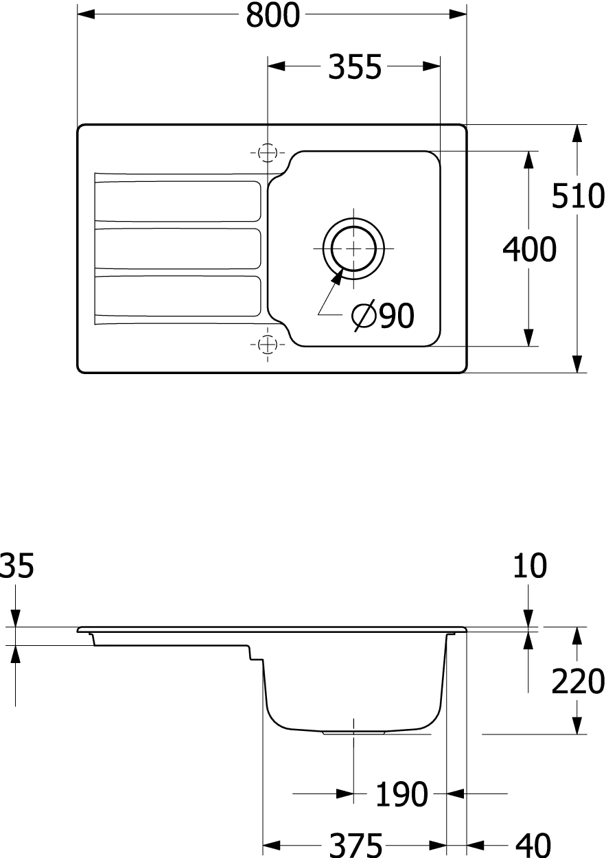 Villeroy & Boch Architectura 45 Einbauspüle 334000, 800x510mm, Keramik