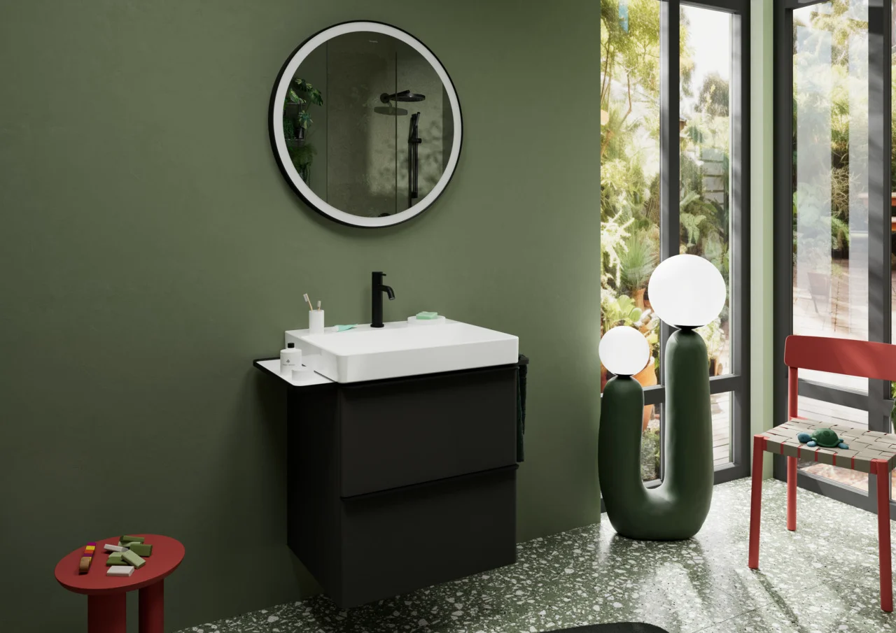 Hansgrohe Xarita Lite S Spiegel mit runder LED-Beleuchtung IR Sensor MSW, Mattschwarz, Maße: 700 x 700 x 30 mm