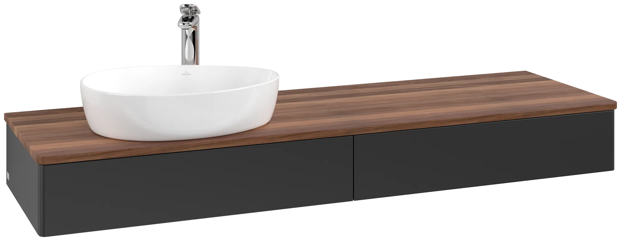 Villeroy & Boch Antao Waschbeckenunterschrank L15_5, 1600x190x500 mm, Black Matt Lacquer / Warm Walnut