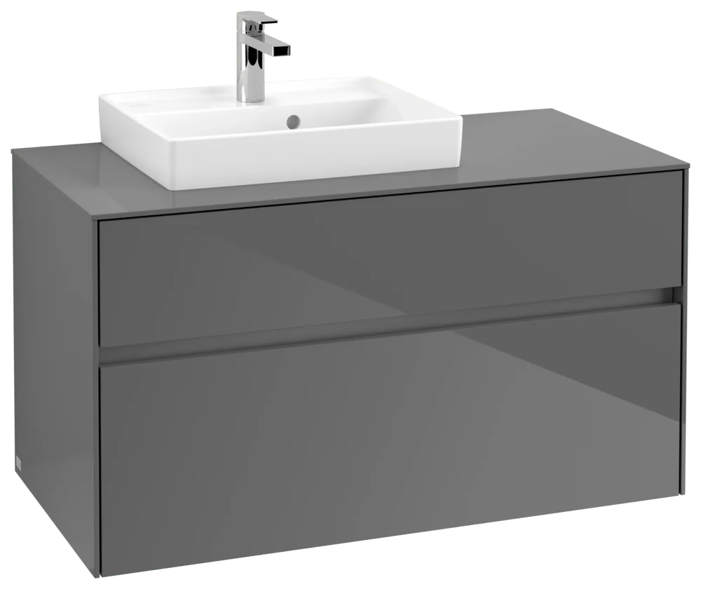 Villeroy & Boch Waschbeckenunterschrank Collaro C01400, Eckig Glossy Grey, 1.000 x 548 x 500 mm, mit SoftClosing, 2 Auszügen, 1 Waschbecken Villeroy & Boch Waschbeckenunterschrank Collaro C01400, Eckig Glossy Grey, 1.000 x 548 x 500 mm, mit SoftClosing, 2 Auszügen, 1 Waschbecken