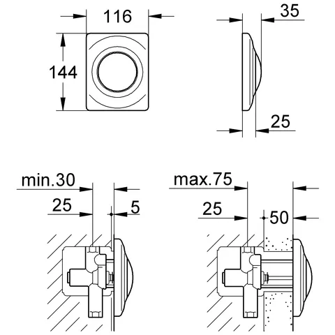 Urinal-Betätigung Surf 37018, 116 x 144 mm, mit Druckknopfbetätigung, alpinweiß Urinal-Betätigung Surf 37018, 116 x 144 mm, mit Druckknopfbetätigung, alpinweiß
