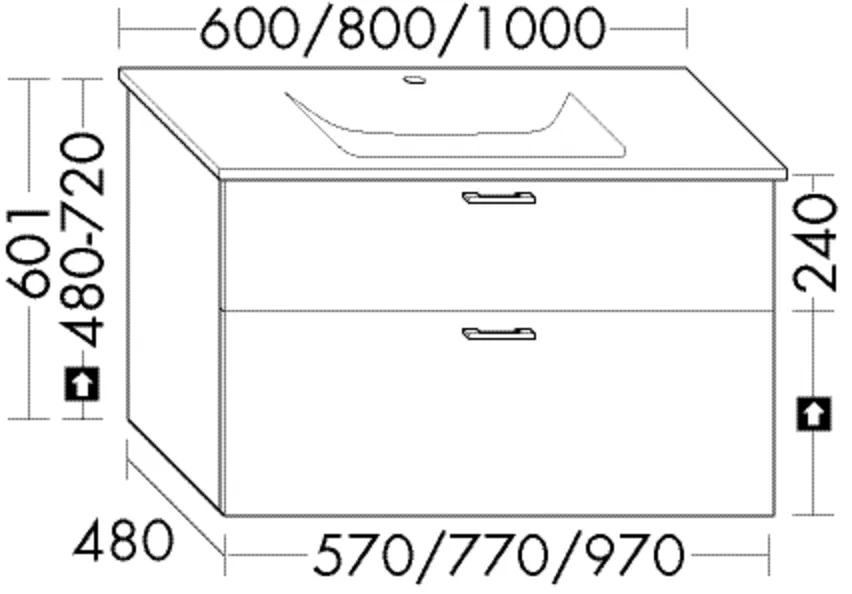 Burgbad Waschtischunterschrank Sys30, Catalano SFERA 100SFN, 970 mm breit, 480 mm tief, 601 mm hoch, 1 Schublade oben, 1 Auszug unten
