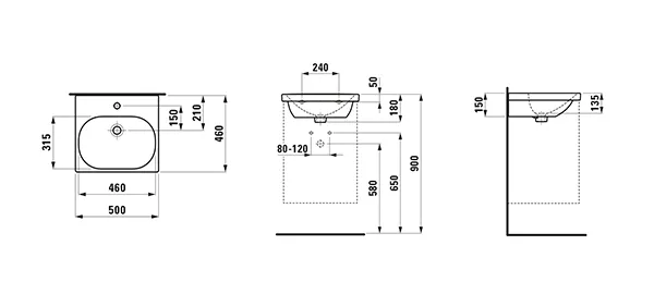 Waschtisch LUA 460x500x180 1 Hahnloch mit Überlauf weiß Waschtisch LUA 460x500x180 1 Hahnloch mit Überlauf weiß
