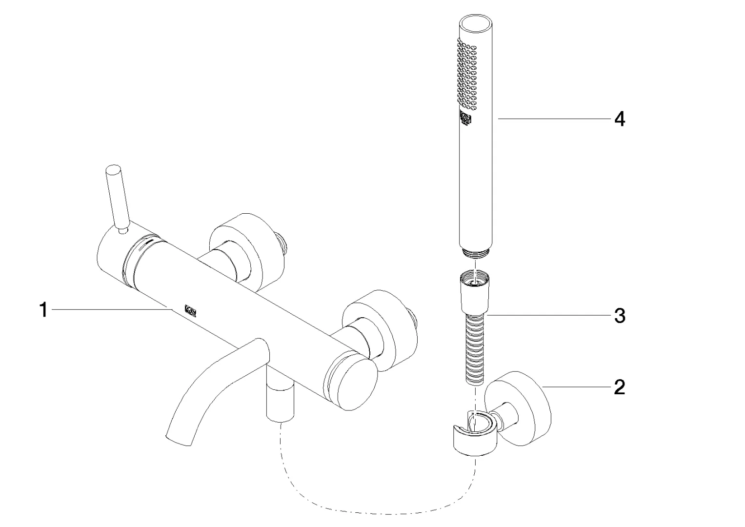 Wannen-Einhandbatterie für Wandmontage mit Schlauchbrausegarnitur META Chrom 33233660 Wannen-Einhandbatterie für Wandmontage mit Schlauchbrausegarnitur META Chrom 33233660