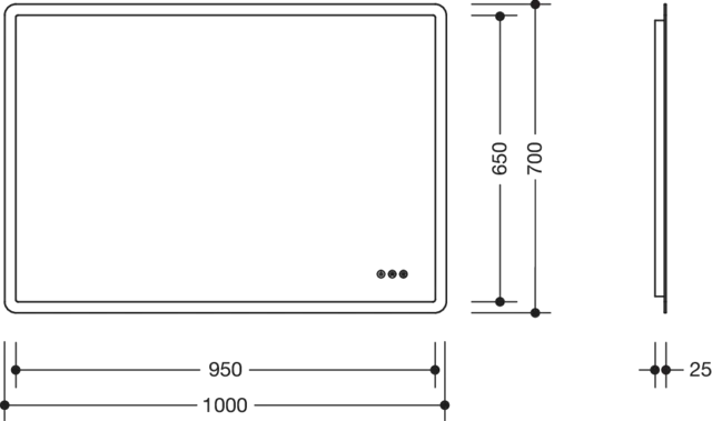 HEWI LED Lichtspiegel, Floatglas, rechteckig, Breite 700 mm, Höhe 1000 mm