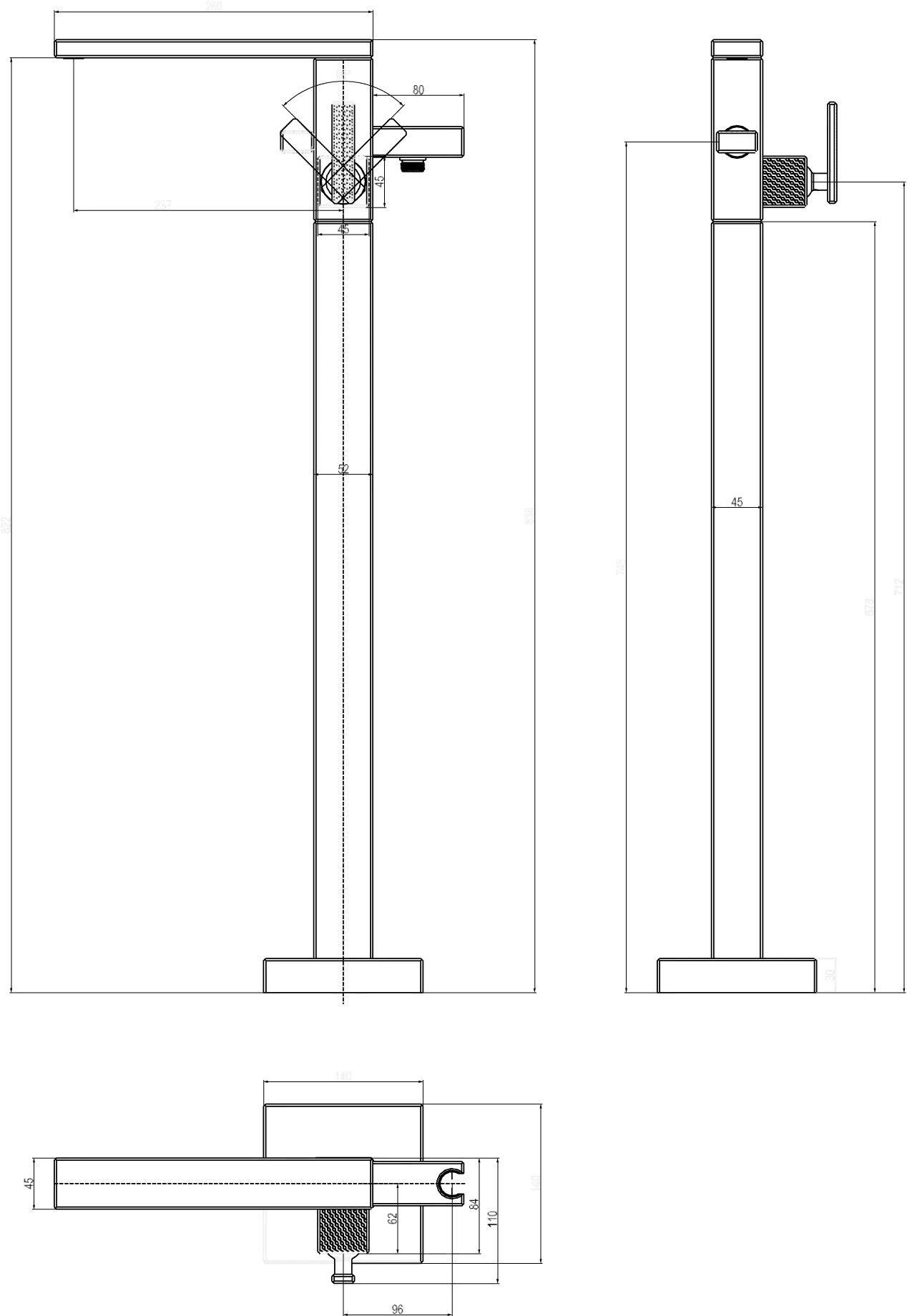 Einhand-Wannenarmatur „Mettlach“ Ausladung 237 mm