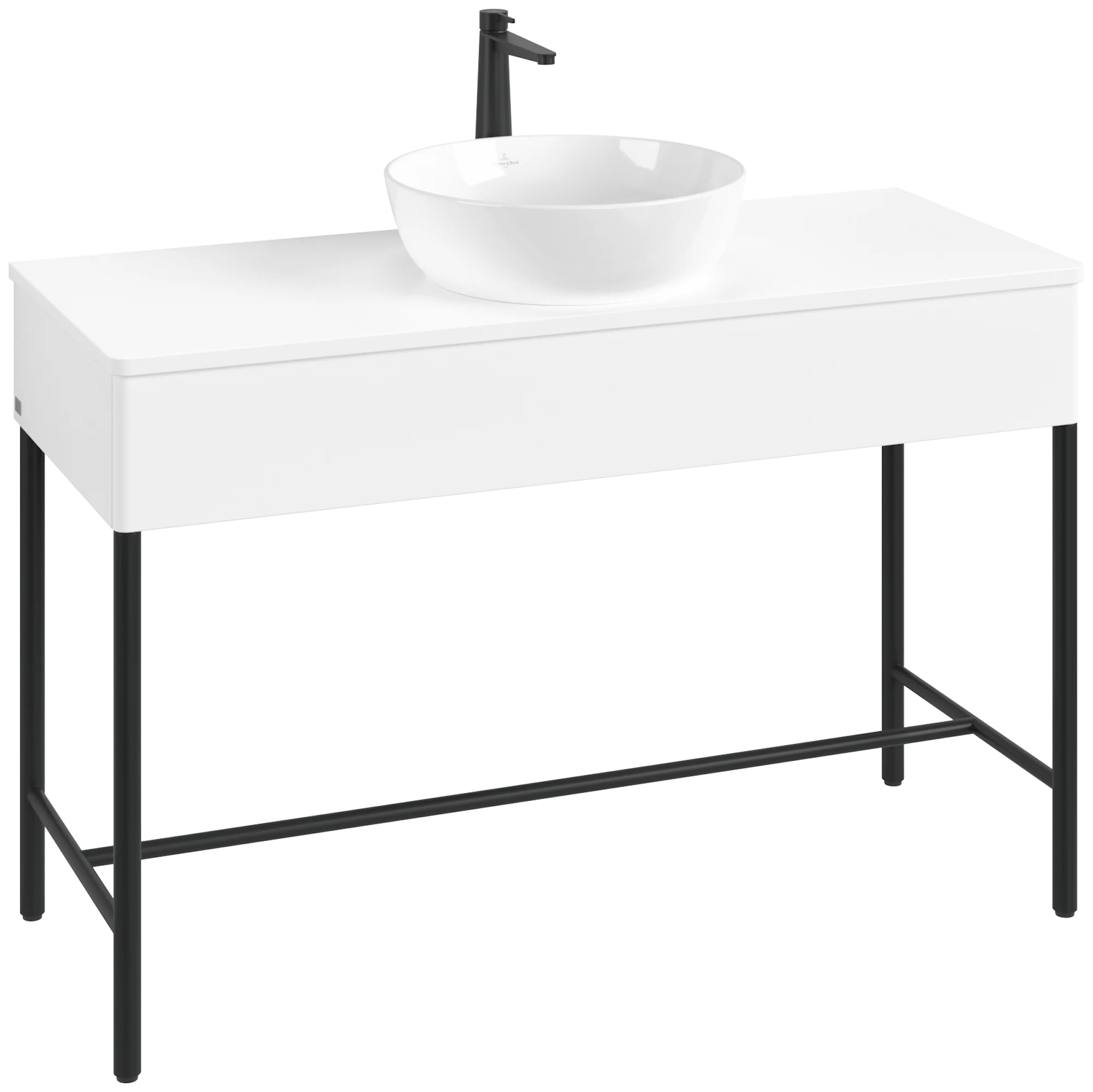 Villeroy & Boch Waschbeckenunterschrank Artis, Eckig White Matt Lacquer, 1.200 x 782 x 500 mm, mit Metallgestell und Beleuchtung