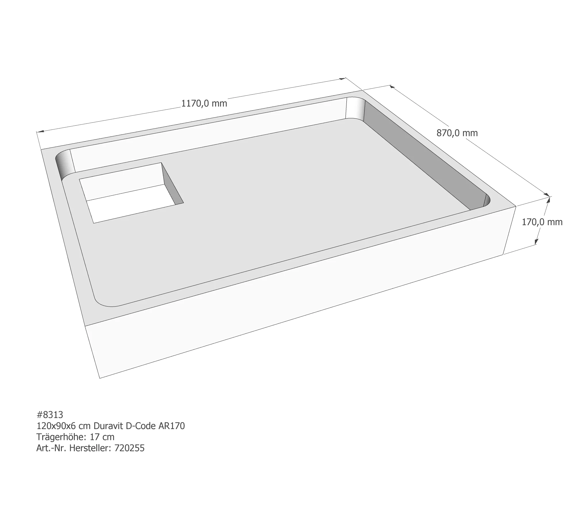 Duschwannenträger passend für Duravit D-Code 120 × 90 × 6 cm Breite: 90 cm / Länge: 120 cm