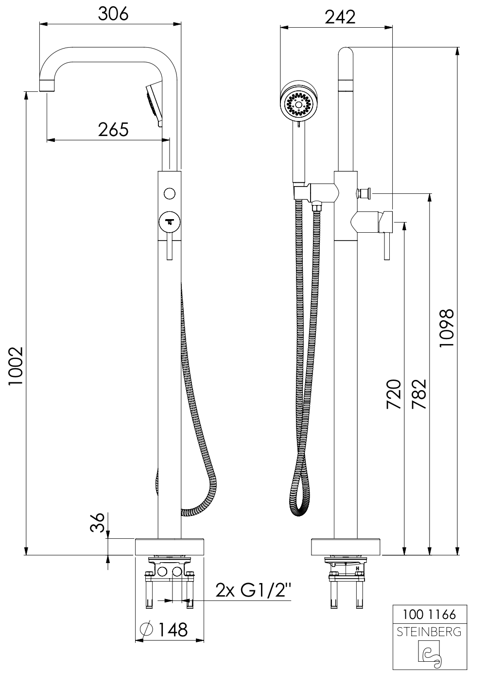Serie 100 Wannen/Brause-Einhebelmischer, freistehend, Ausladung 26,5 cm chrom Serie 100 Wannen/Brause-Einhebelmischer, freistehend, Ausladung 26,5 cm chrom