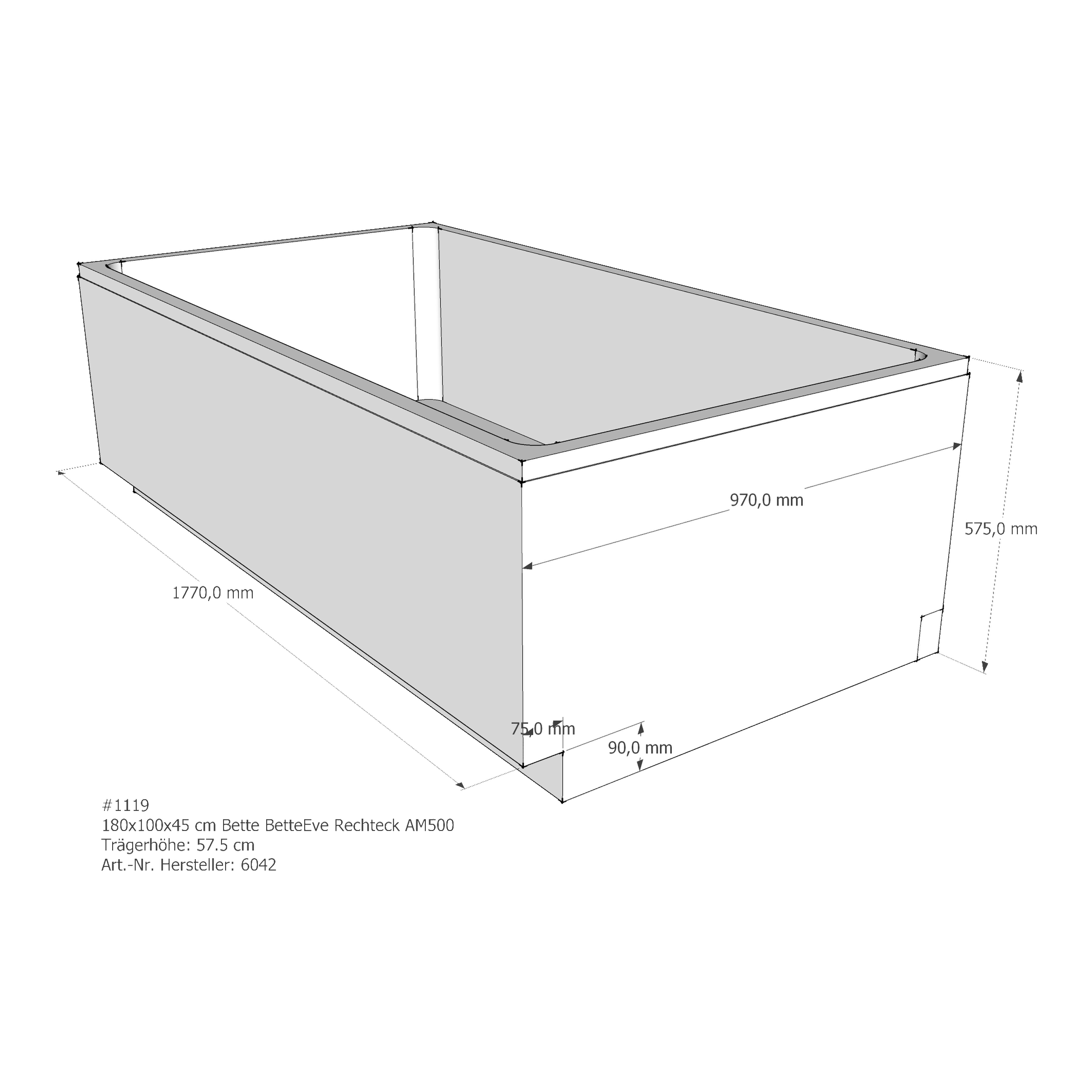 Badewannenträger für Bette Eve Rechteck 180 × 100 × 45 cm Badewannenträger für Bette Eve Rechteck 180 × 100 × 45 cm