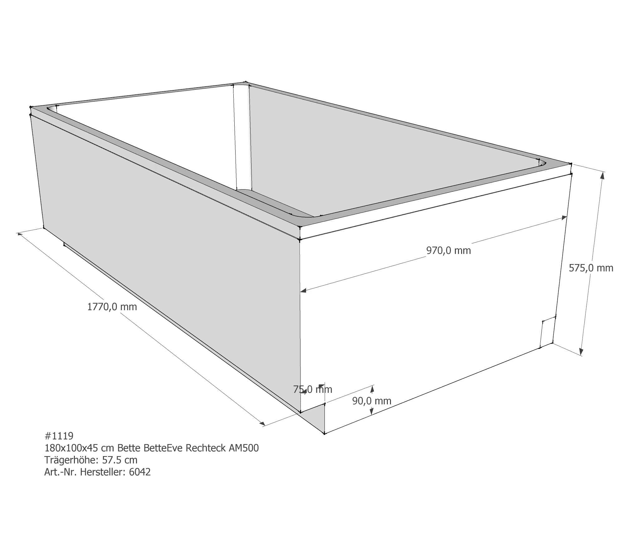 Badewannenträger für Bette Eve Rechteck 180 × 100 × 45 cm