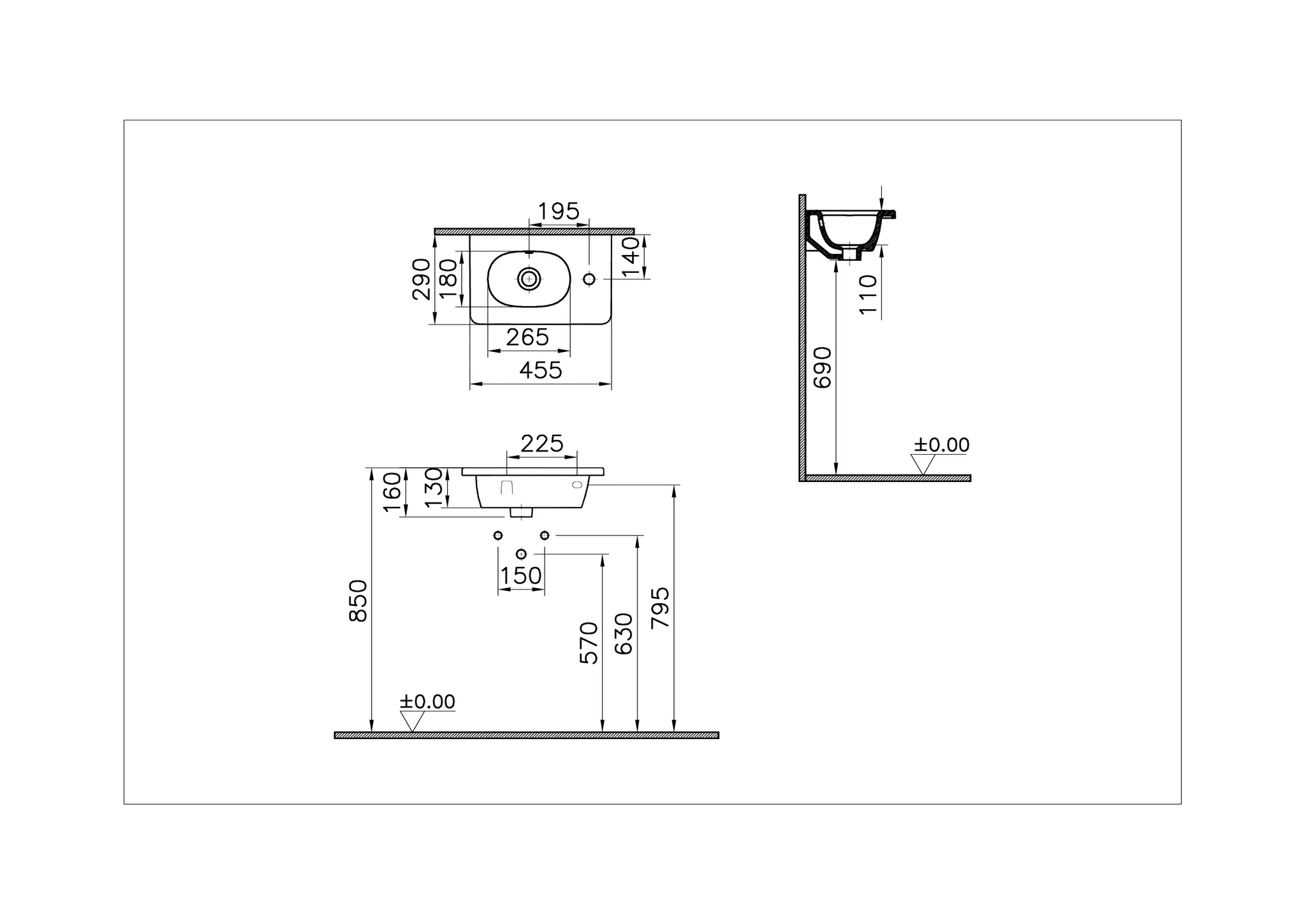 VitrA Zentrum Handwaschbecken 46 x 29 cm (B x T) mit Hahnloch rechts, Überlaufloch mittig Becken, Weiß Hochglanz VitrA Zentrum Handwaschbecken 46 x 29 cm (B x T) mit Hahnloch rechts, Überlaufloch mittig Becken, Weiß Hochglanz