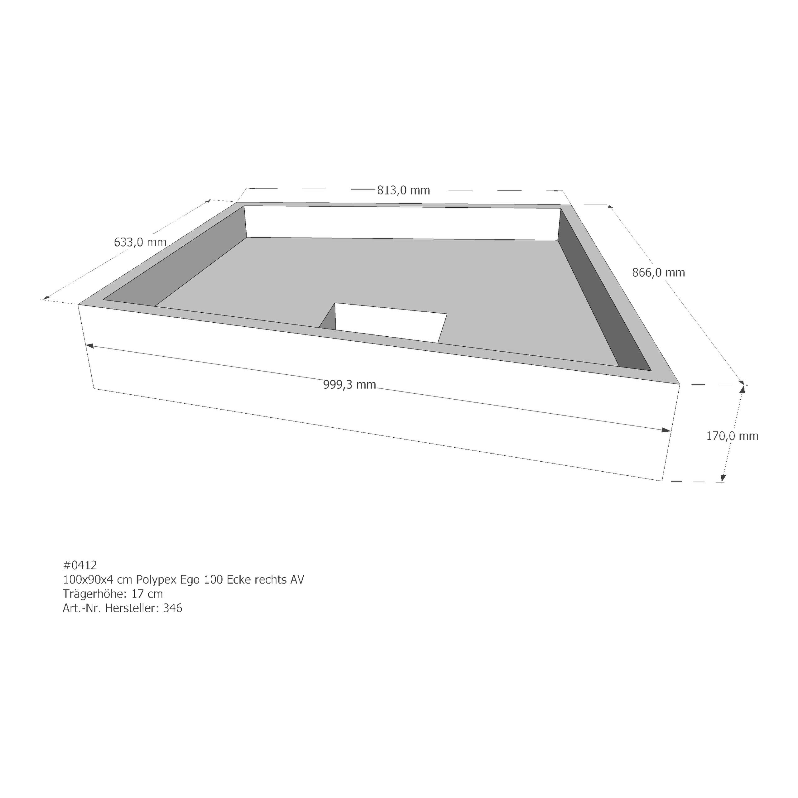 Duschwannenträger für Polypex Ego 100 Ecke rechts 100 × 90 × 4 cm