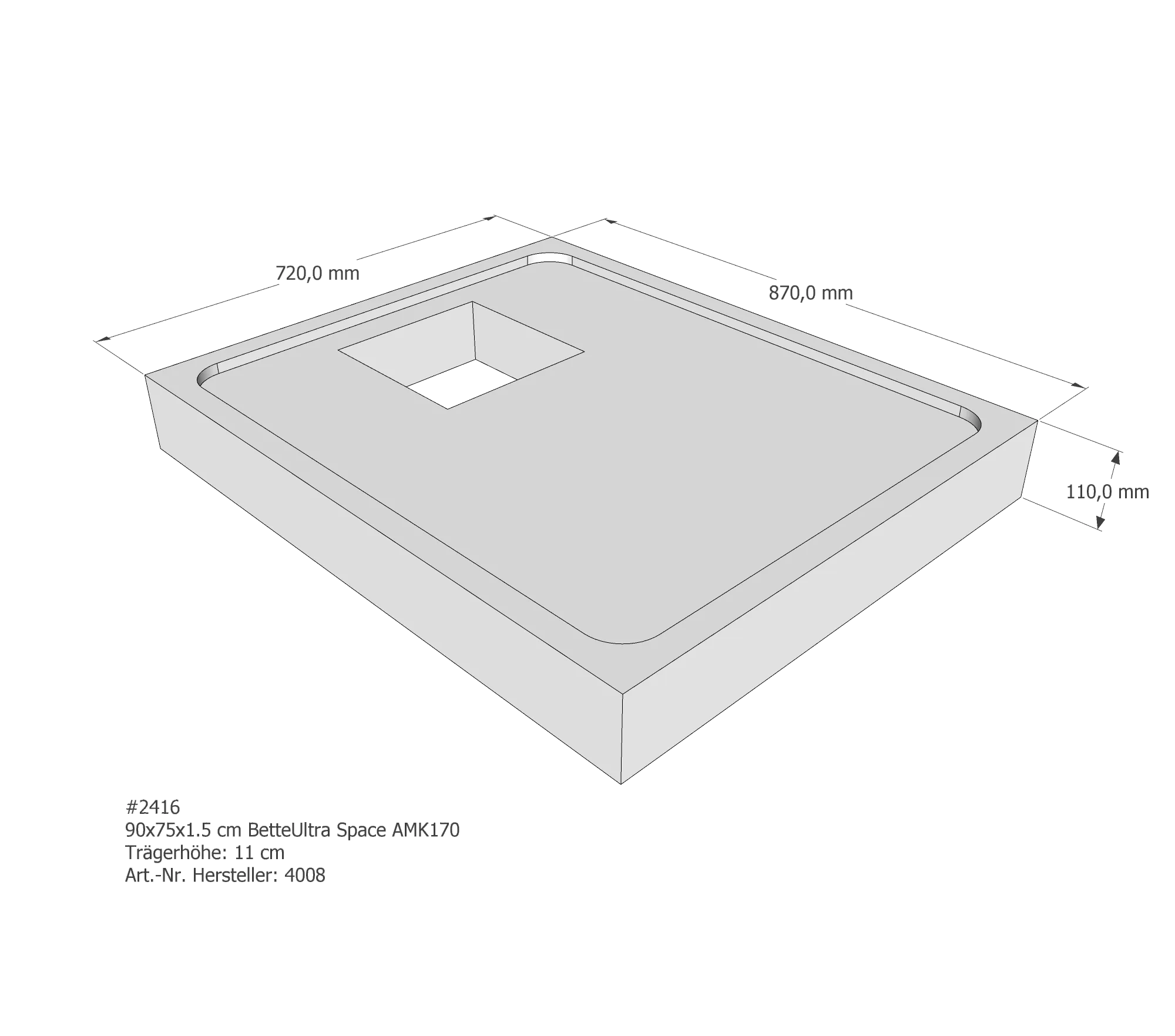 Duschwannenträger passend für Bette 90 × 75 × 1,5 cm