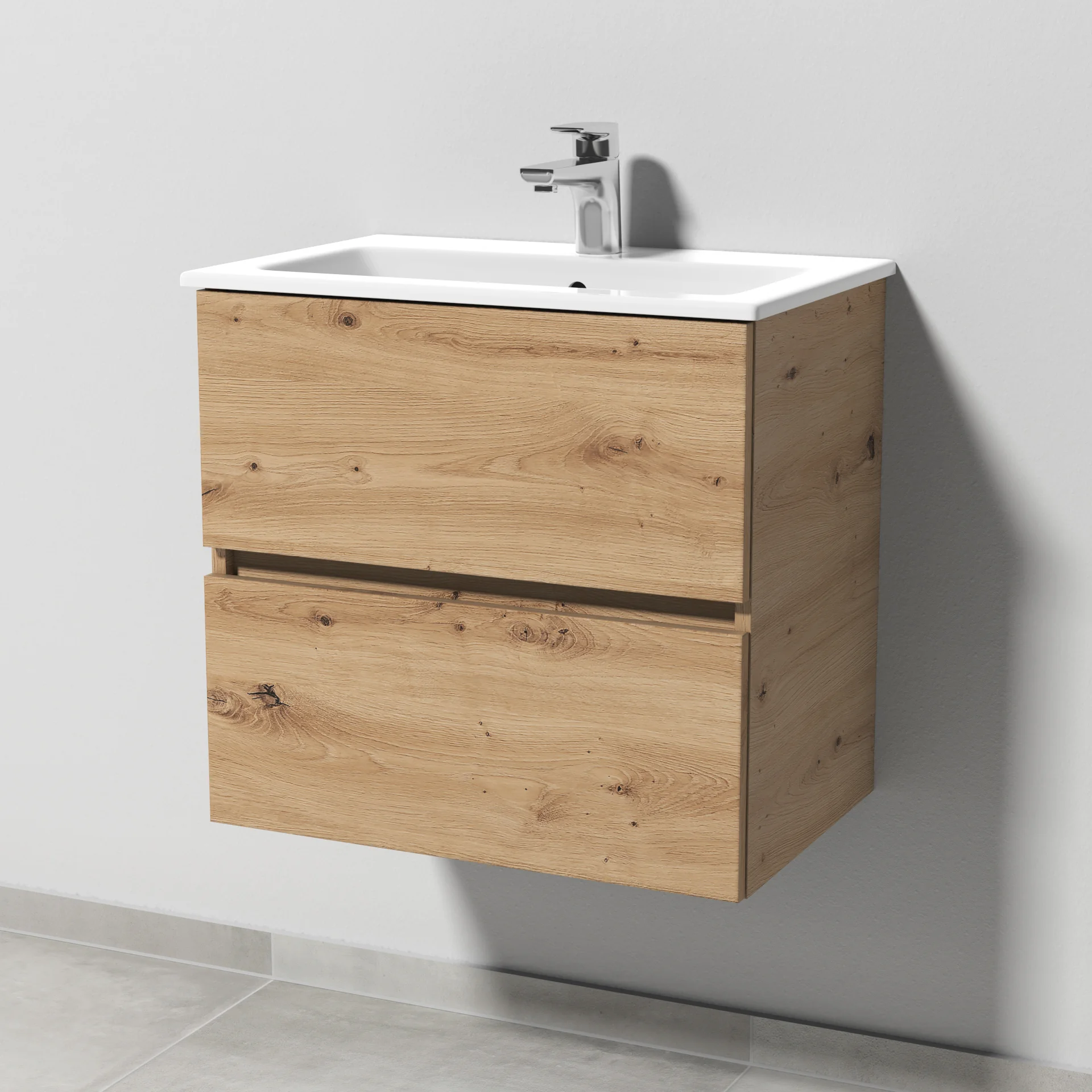 Sanipa Solo One Euphoria-Compact Set, Keramik-Waschtisch mit Unterbau, Weiße Alpin, 1-Loch-Armaturbohrung, 545x575x388 mm, 2 Auszüge, Grau-Matt