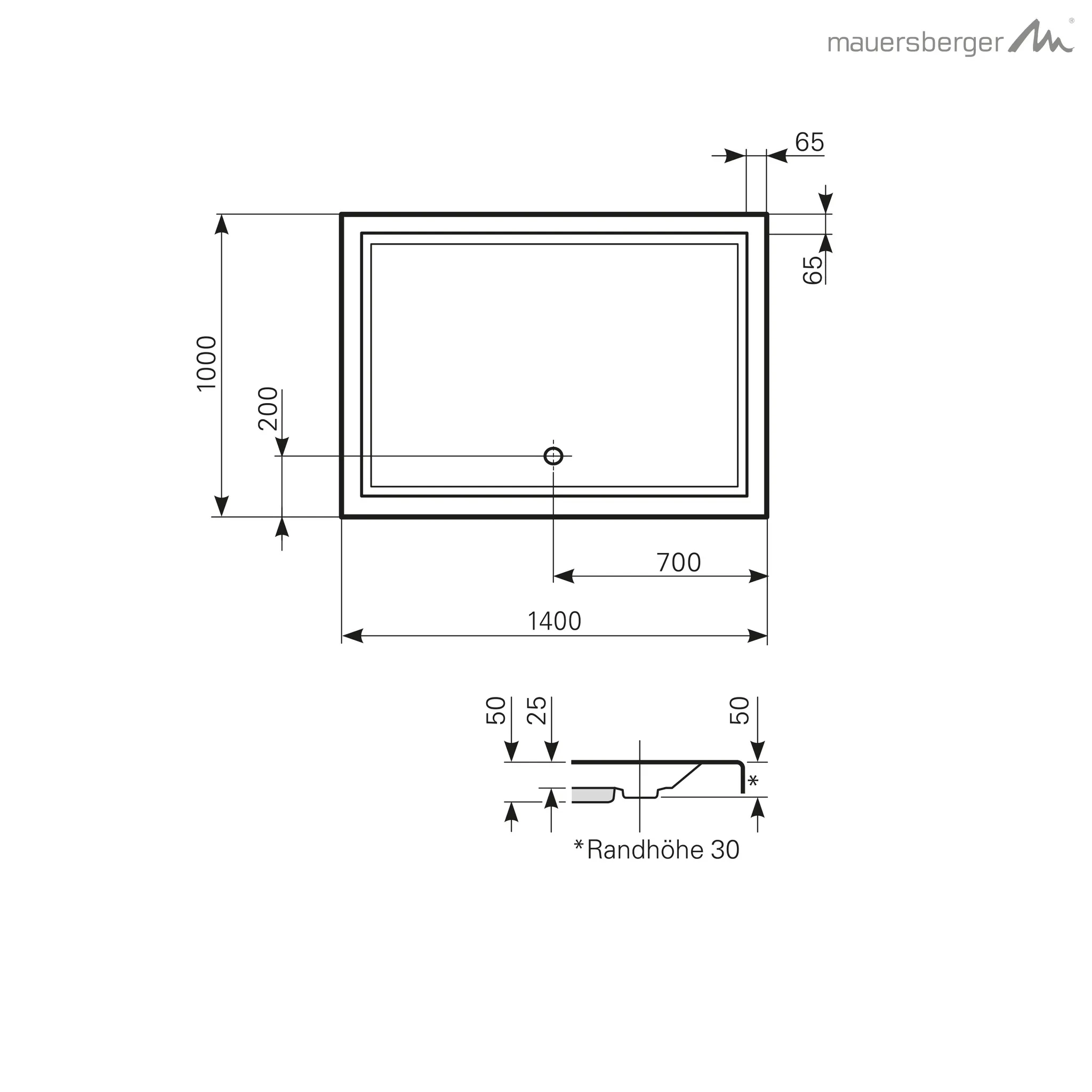 Mauersberger lupina Acryl-Duschwannen-Einheit lupina 140/100, weiß