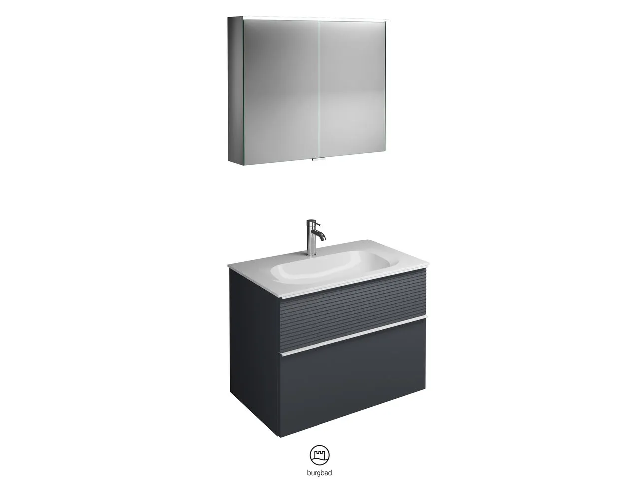 burgbad Badmöbelset „Fiumo“ Griff, Schwarz Matt (230 mm), in Rauchgrün Softmatt burgbad Badmöbelset „Fiumo“ Griff, Schwarz Matt (230 mm), in Rauchgrün Softmatt