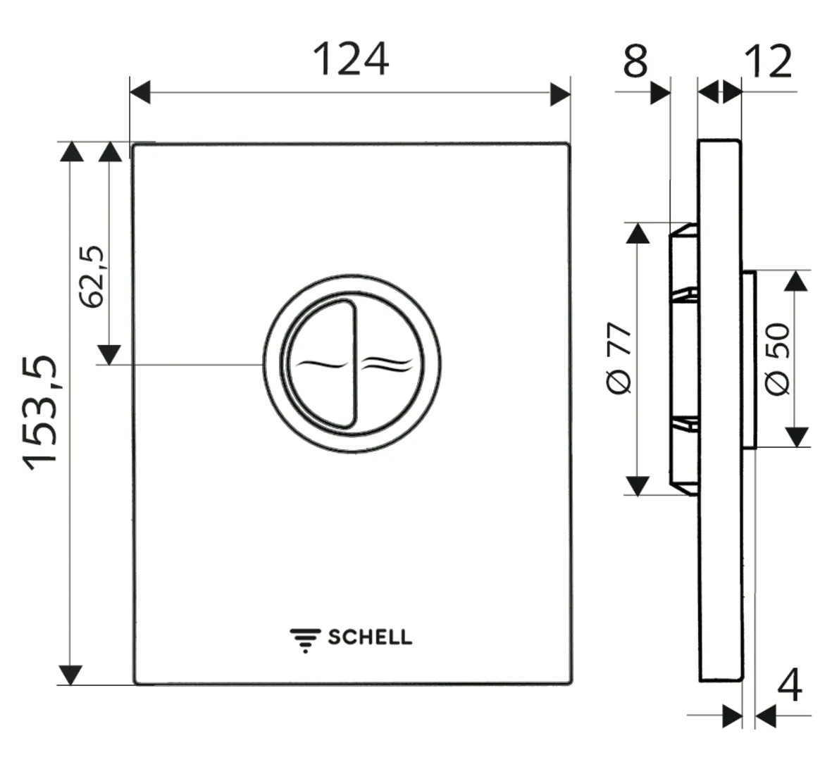 WC-Betätigungsplatte EDITION Eco, Vandalengeschützte Ausführung, Design-Betätigungsplatte, Betätigungstasten für Spar- und Hauptspülung, 4,5 - 9,0 l, B 120 mm x H 150 mm x T 12 mm, Frontplatte Edelstahl gebürstet