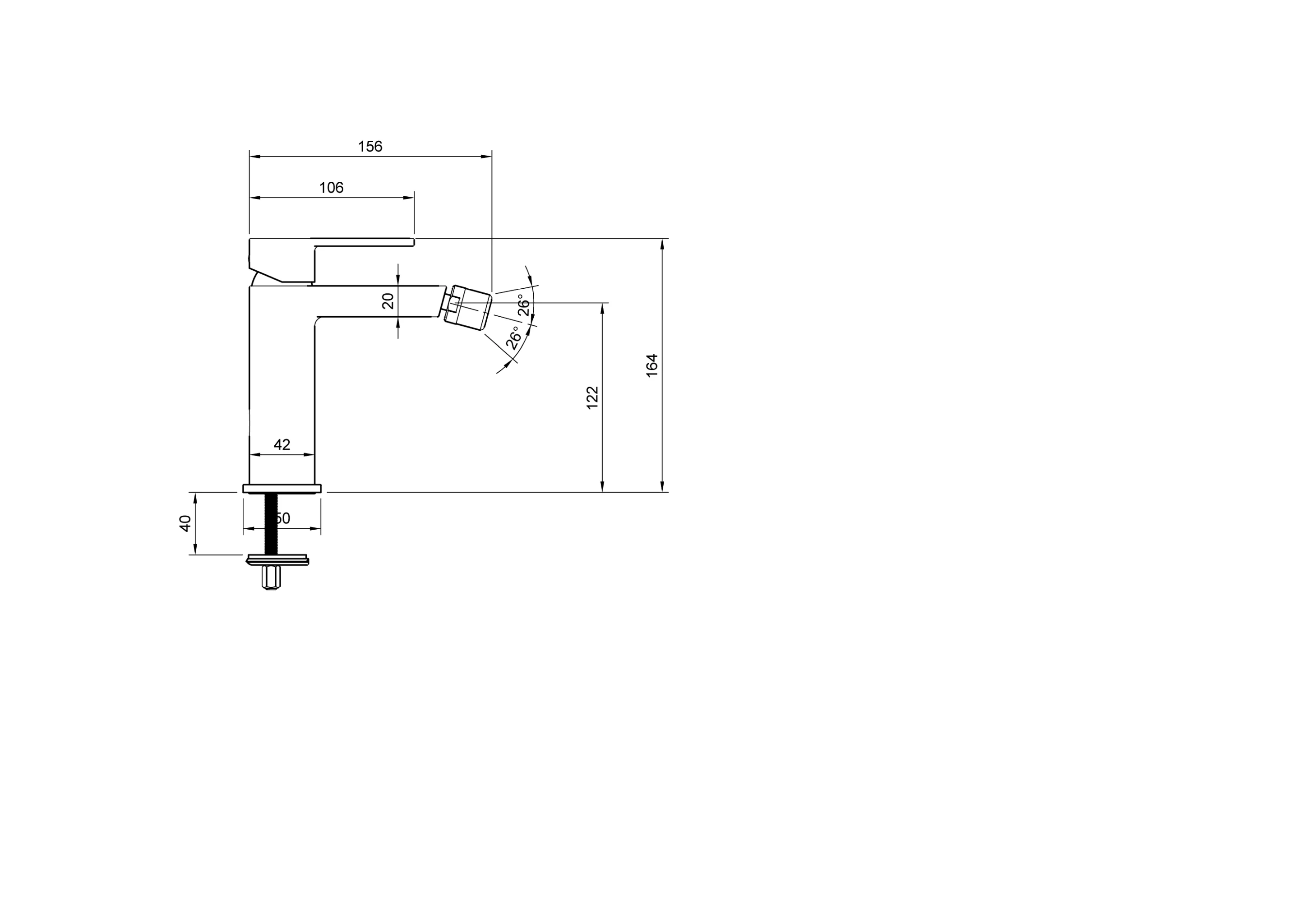 Villeroy & Boch Architectura Einhebel-Bidetarmatur TVB103001000, 42x164x156mm, Chrom