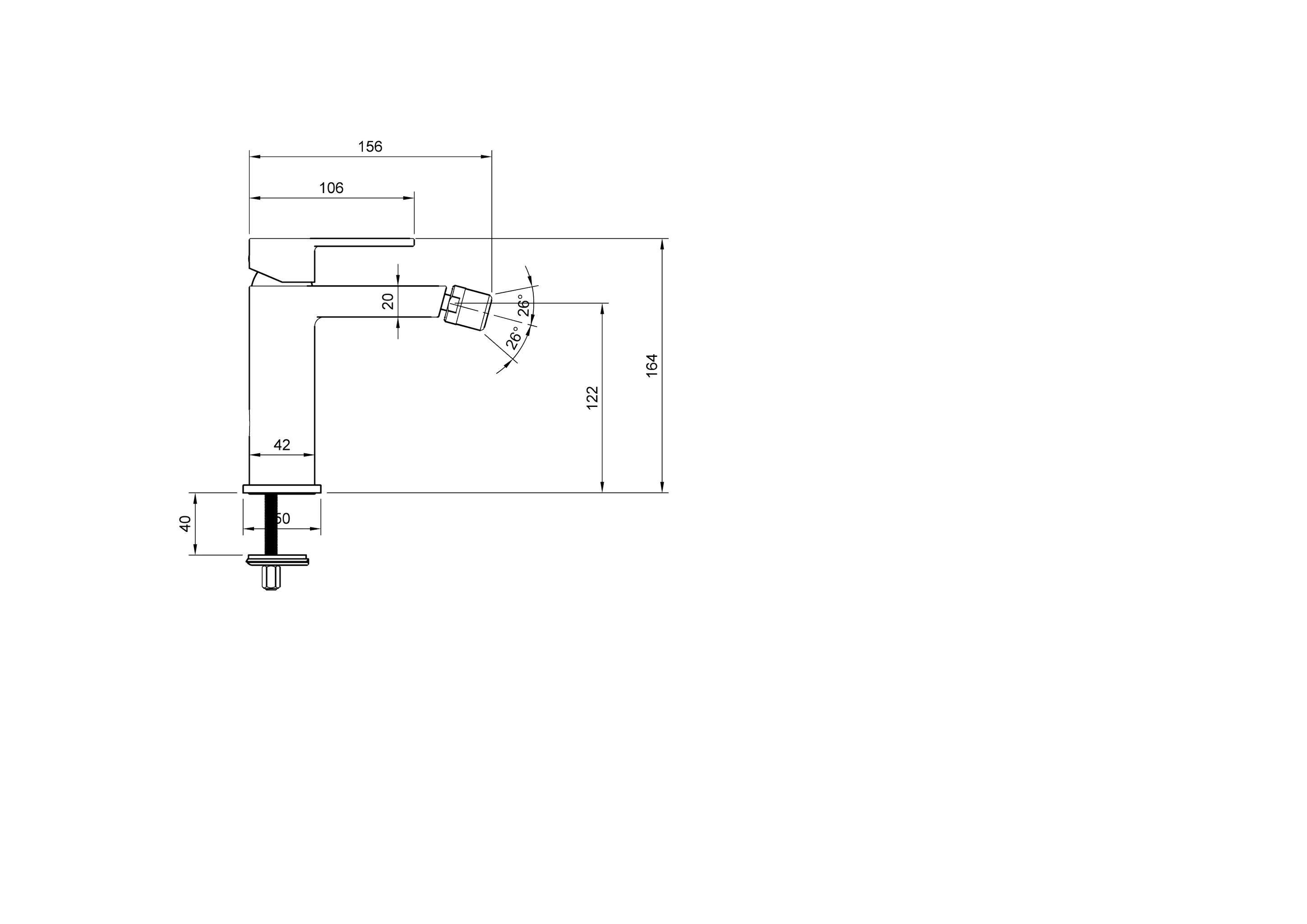 Villeroy & Boch Einhebel-Bidetarmatur Architectura, eckig, Chrom, 42x156x164mm, Höhe 164mm, Auslauflänge 136mm
