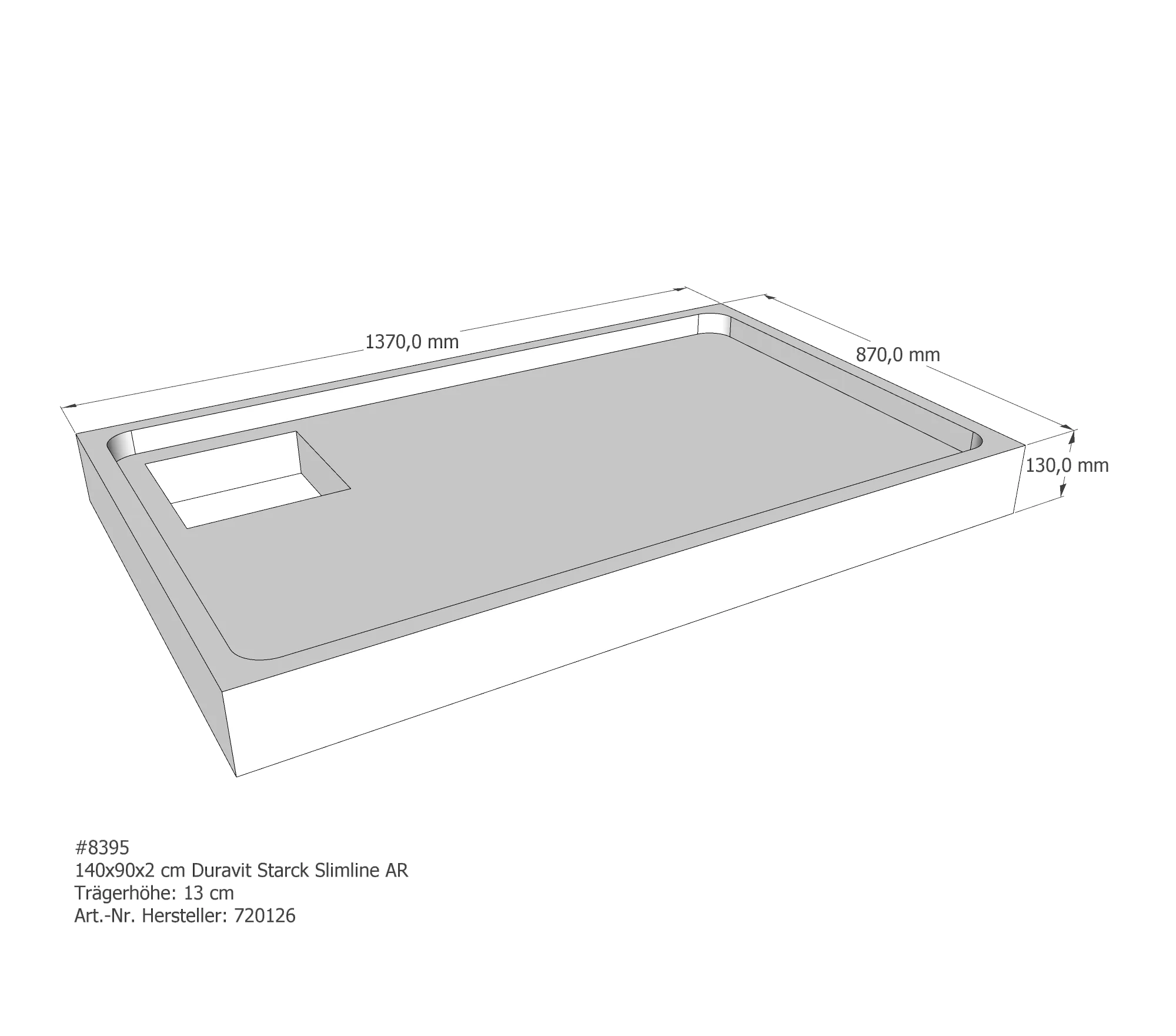 Duschwannenträger für Duravit Starck Slimline 140 × 90 × 2 cm Duschwannenträger für Duravit Starck Slimline 140 × 90 × 2 cm