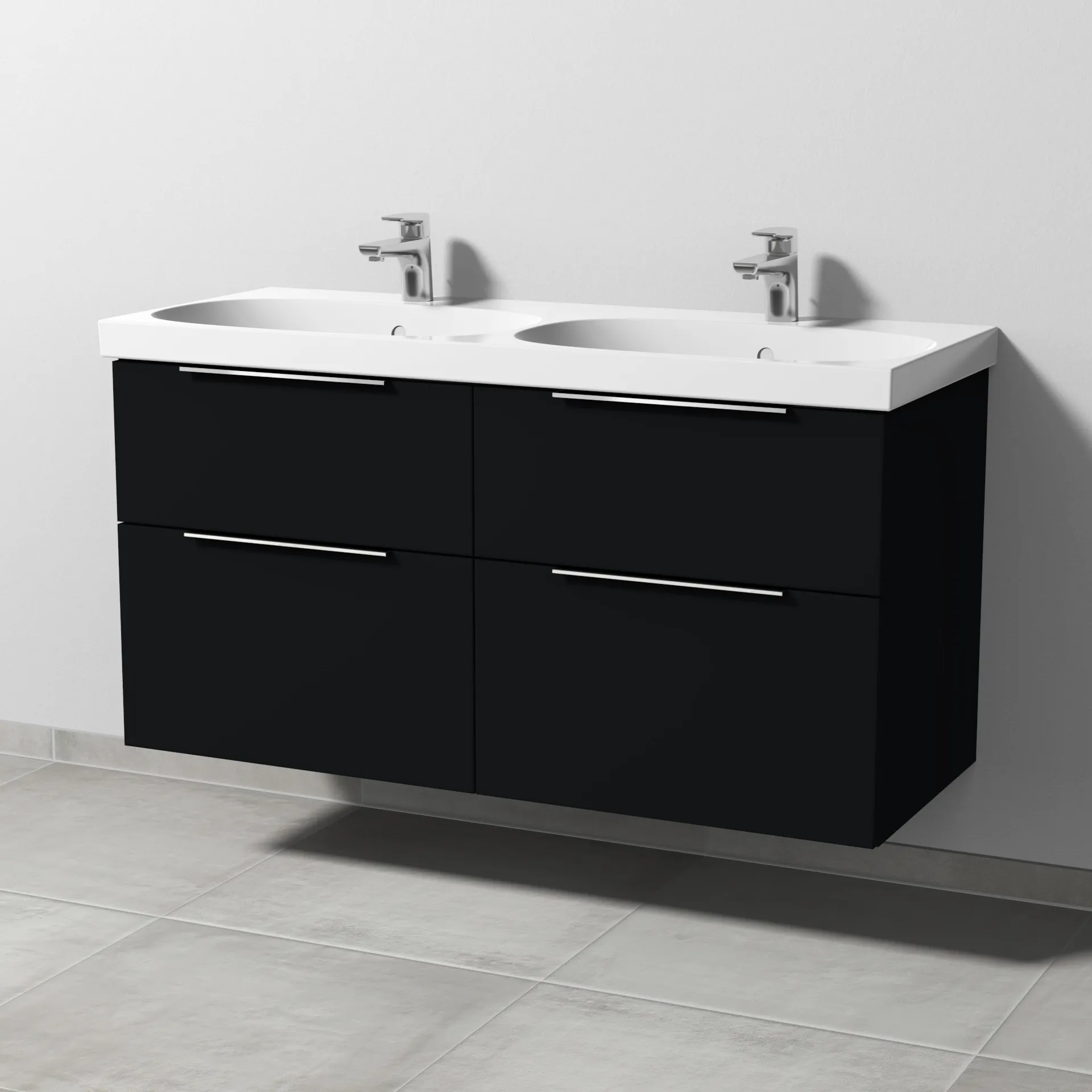 Sanipa Waschtischunterschrank „3way“ passend zu Keramik-Waschtische Acanto von Geberit 1170 × 586 × 467 mm in Schwarz (matt), mit Hahnlochbohrung,
