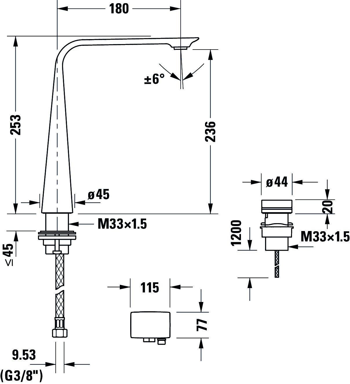 D.1 2-Loch Elektronikarmatur XL mit Einbaunetzteil, Chrom