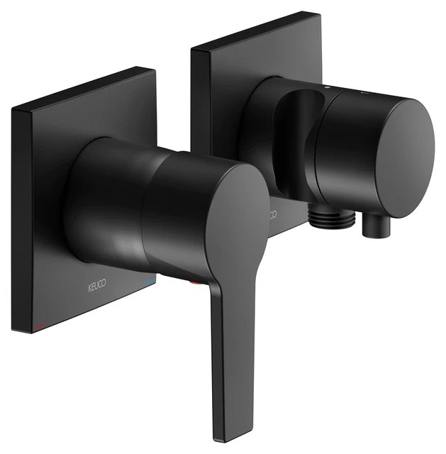 KEUCO EDITION 11 Einhebelmischer-Set Unterputz für 2 Verbraucher mit Schlauchanschluss und Brausehalter schwarz matt