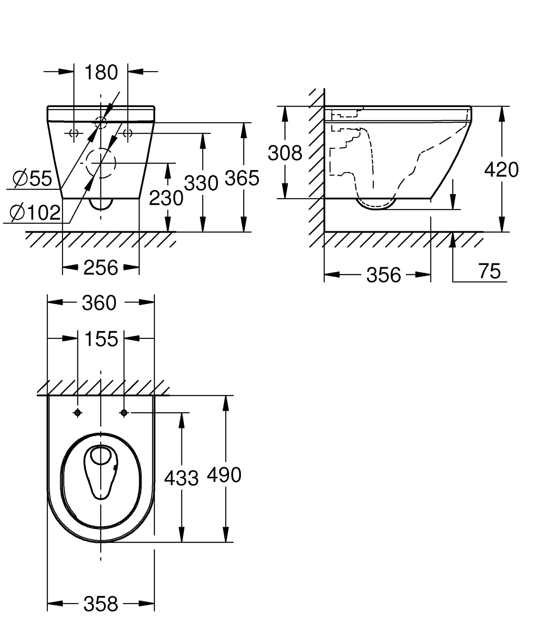 Grohe Wand-Tiefspül-WC kompakt Euro Keramik 102486, Unterputz-Spülkasten, Abgang waagerecht, alpinweiß Grohe Wand-Tiefspül-WC kompakt Euro Keramik 102486, Unterputz-Spülkasten, Abgang waagerecht, alpinweiß
