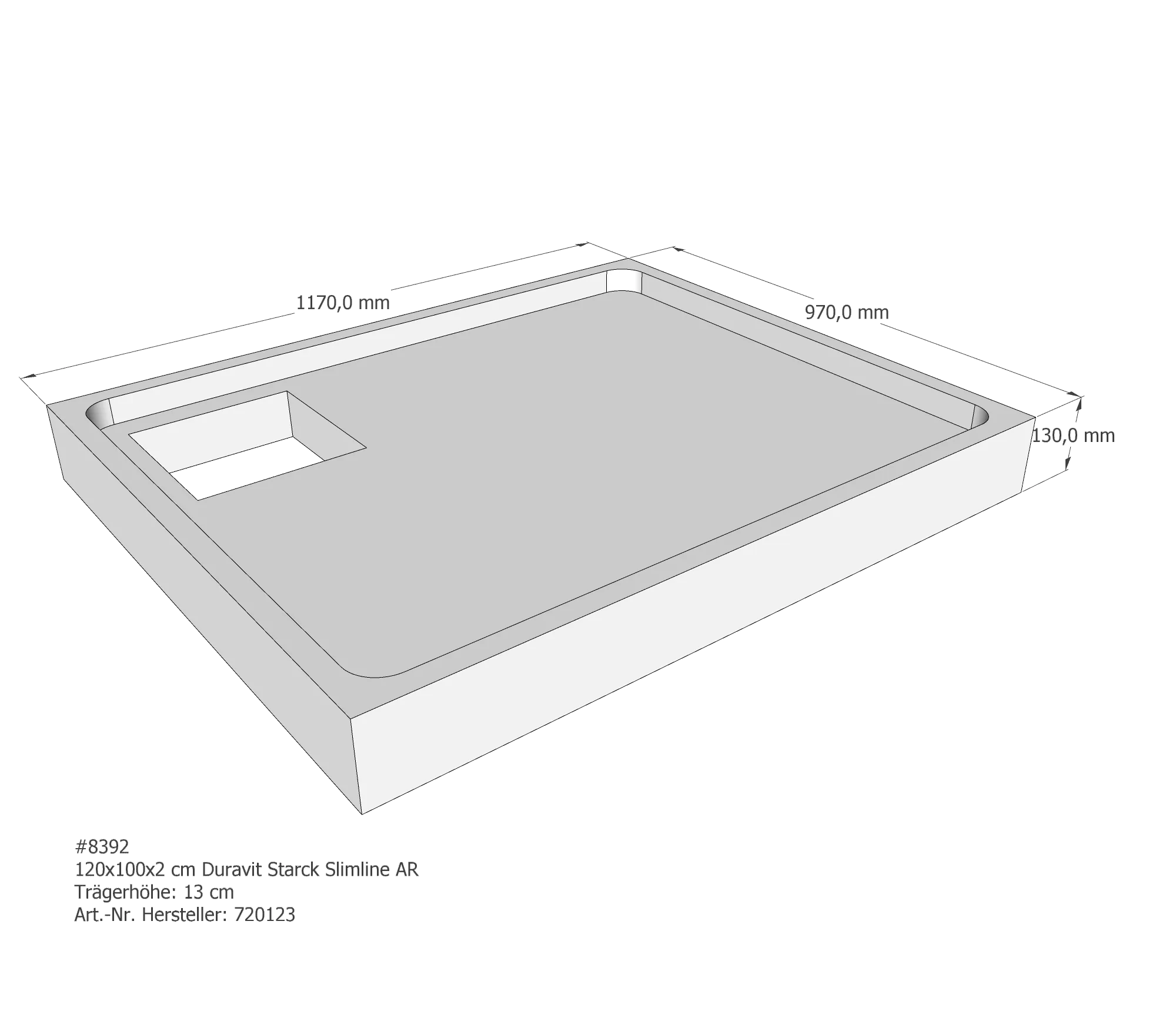 Duschwannenträger für Duravit Starck Slimline 120 × 100 × 2 cm Duschwannenträger für Duravit Starck Slimline 120 × 100 × 2 cm
